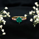 6 Carat Lab Created Emerald Engagement Ring with Lab Ruby and Diamond AAAA - Rosec Jewels