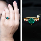 6 Carat Lab Created Emerald Engagement Ring with Lab Ruby and Diamond AAAA - Rosec Jewels