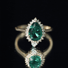 Certified 7X10 mm Lab Grown Emerald Teardrop Engagement Ring with Diamond Halo AAAA - Rosec Jewels