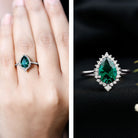 Certified 7X10 mm Lab Grown Emerald Teardrop Engagement Ring with Diamond Halo AAAA - Rosec Jewels