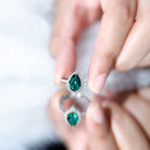 Certified 7X10 mm Lab Grown Emerald Teardrop Engagement Ring with Diamond Halo AAAA - Rosec Jewels
