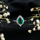 Certified 7X10 mm Lab Grown Emerald Teardrop Engagement Ring with Diamond Halo AAAA - Rosec Jewels