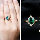 Certified 7X10 mm Lab Grown Emerald Teardrop Engagement Ring with Diamond Halo AAAA - Rosec Jewels