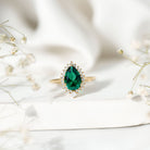 Certified 7X10 mm Lab Grown Emerald Teardrop Engagement Ring with Diamond Halo AAAA - Rosec Jewels