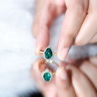 Certified 7X10 mm Lab Grown Emerald Teardrop Engagement Ring with Diamond Halo AAAA - Rosec Jewels