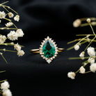 Certified 7X10 mm Lab Grown Emerald Teardrop Engagement Ring with Diamond Halo AAAA - Rosec Jewels