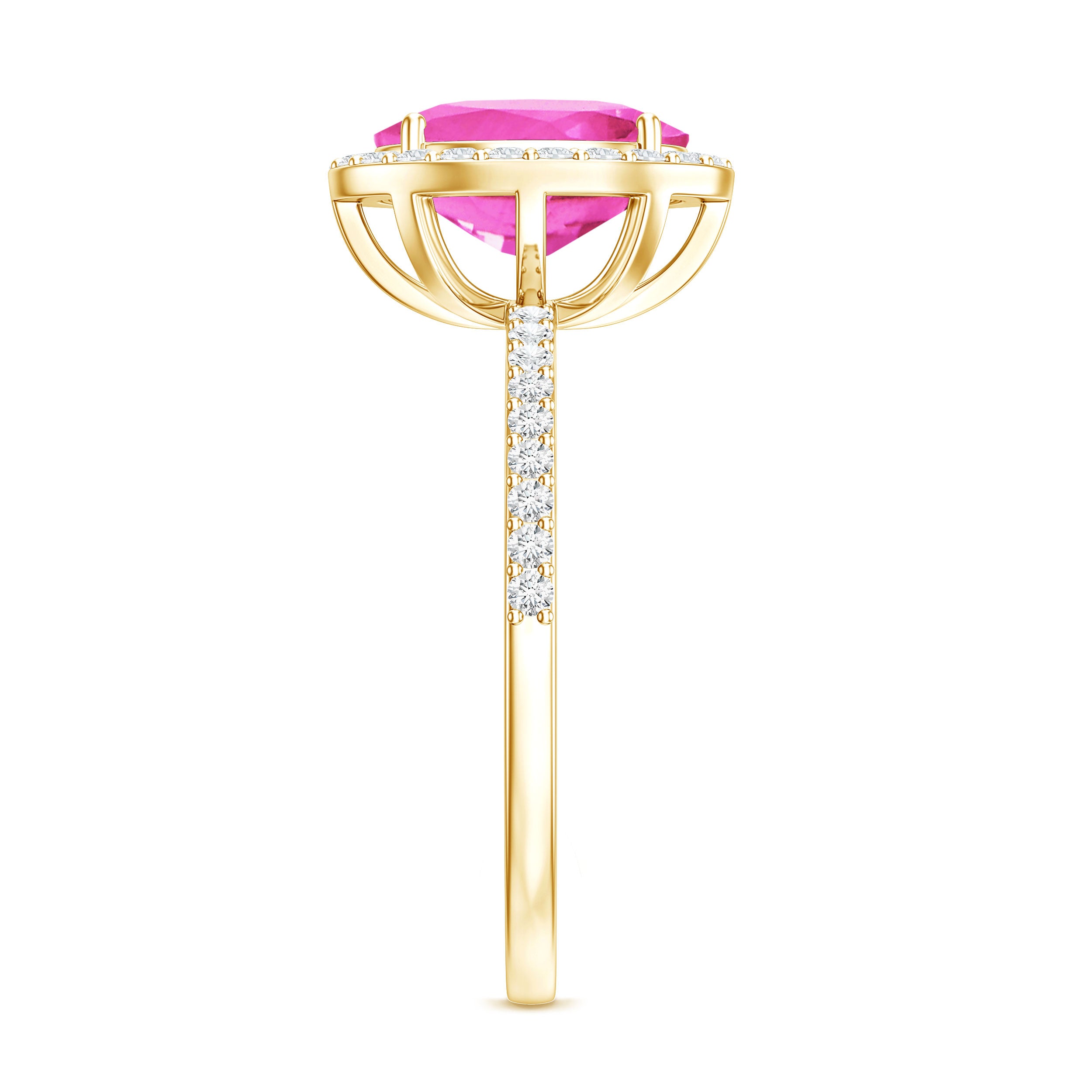 Oval Cut Created Pink Sapphire and Diamond Halo Ring AAAA - Rosec Jewels