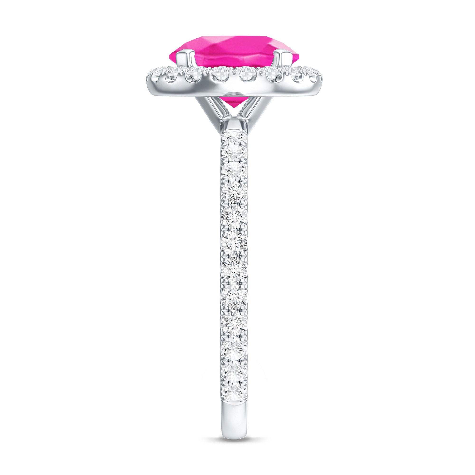2.25 Carat Round Lab Grown Pink Sapphire and Diamond Engagement Ring AAAA - Rosec Jewels