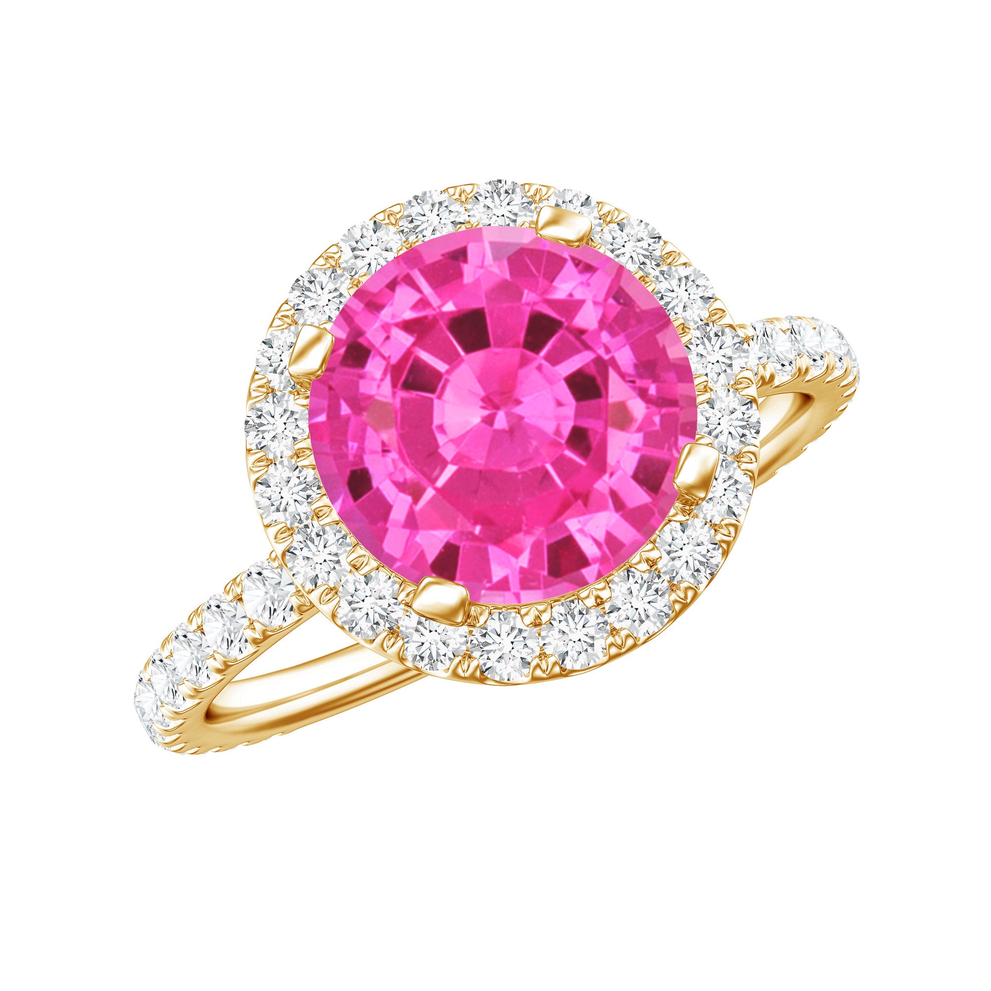 2.25 Carat Round Lab Grown Pink Sapphire and Diamond Engagement Ring AAAA - Rosec Jewels