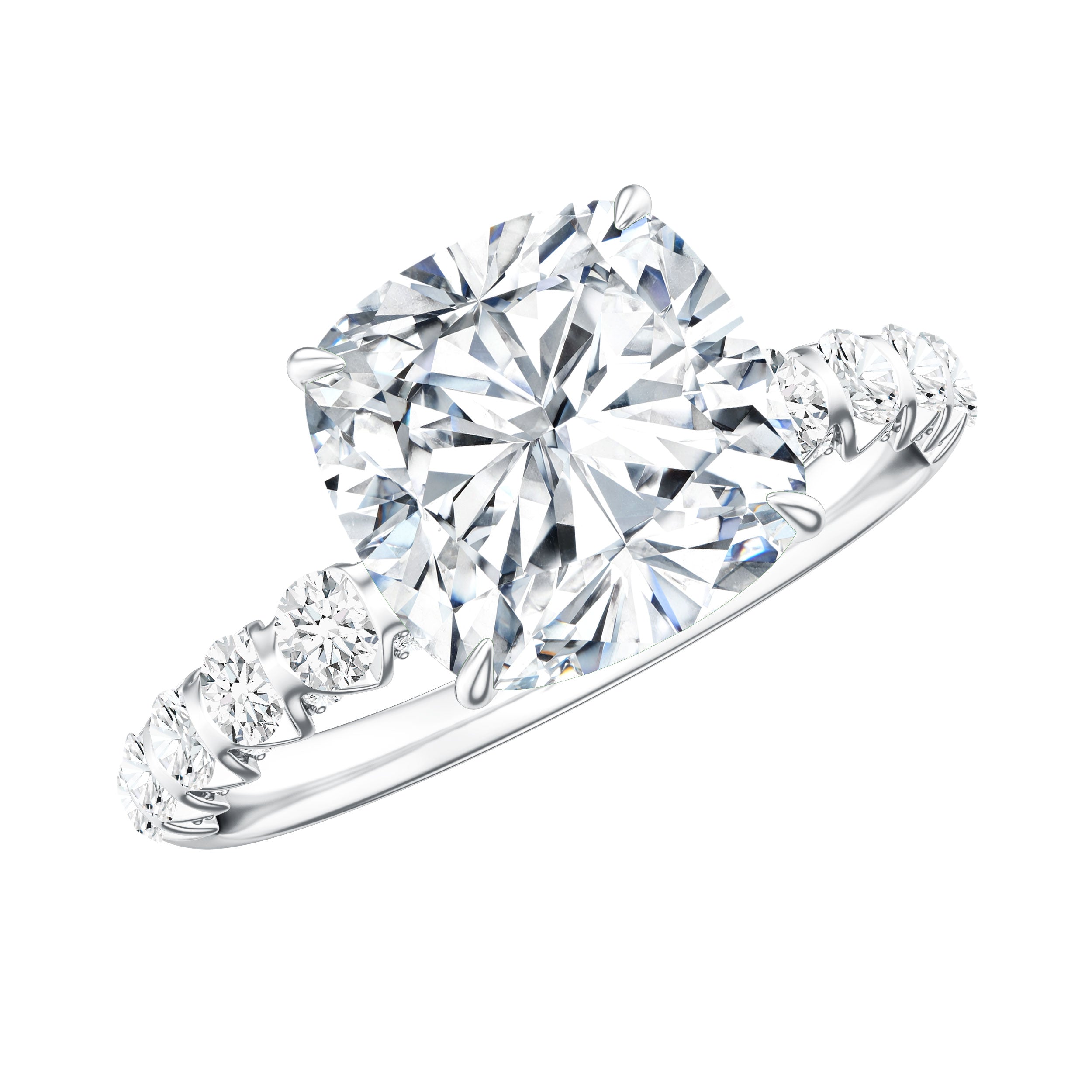 Cushion Cut Zircon Engagement Ring with Side Stones AAAA - Rosec Jewels