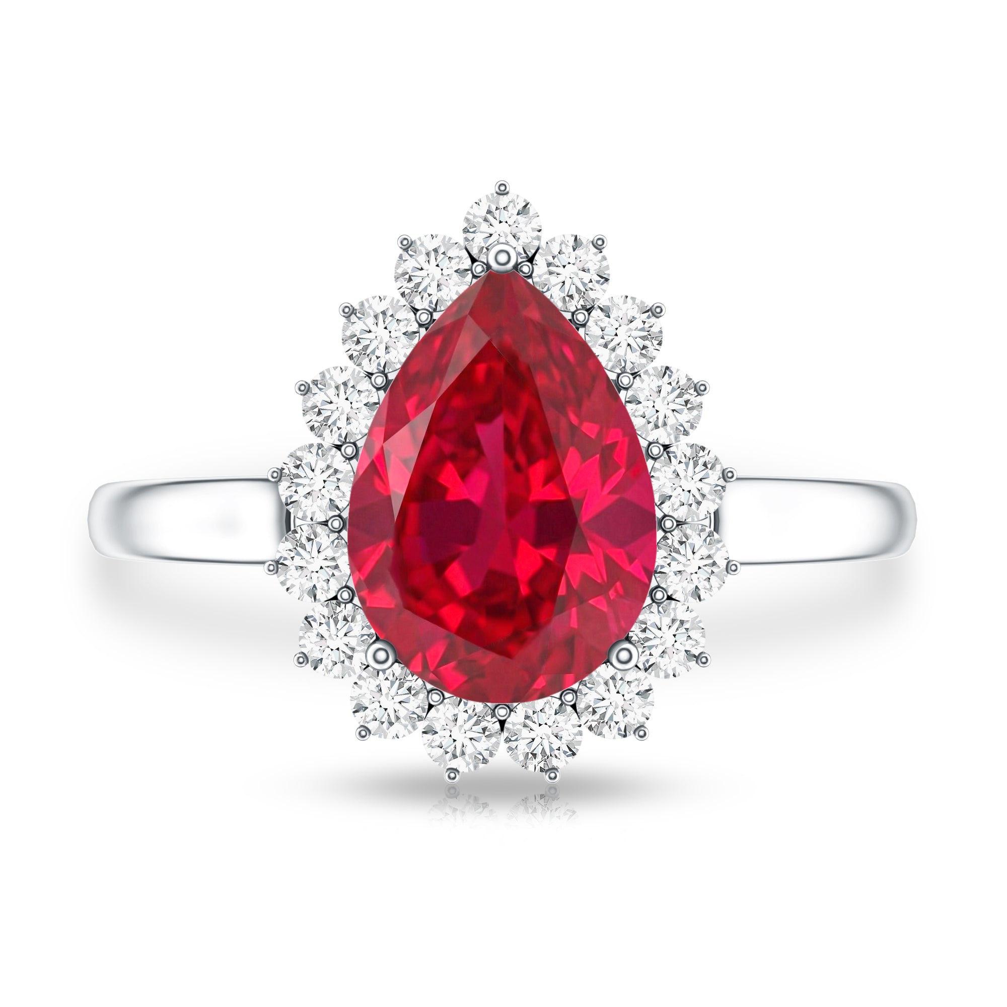 Certified 2.9 Carat Lab Grown Ruby Teardrop Engagement Ring with Diamond Halo AAAA - Rosec Jewels