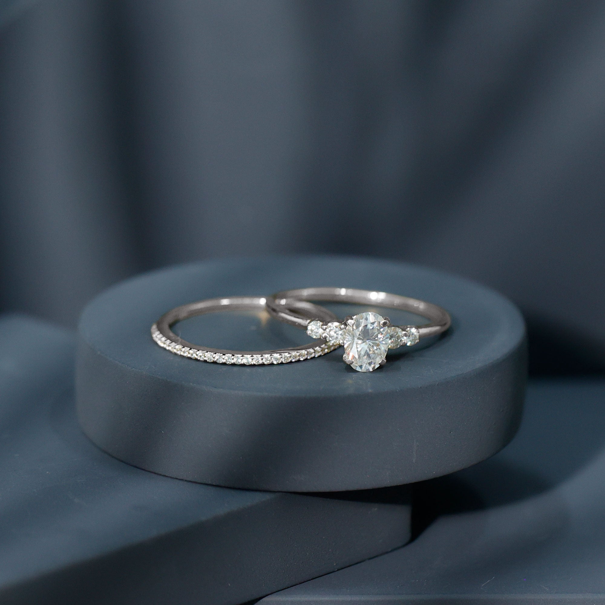 Certified 0.75 Carat Oval Lab Grown Diamond Wedding Bridal Ring Set Lab - ( EF-VS ) - Rosec Jewels