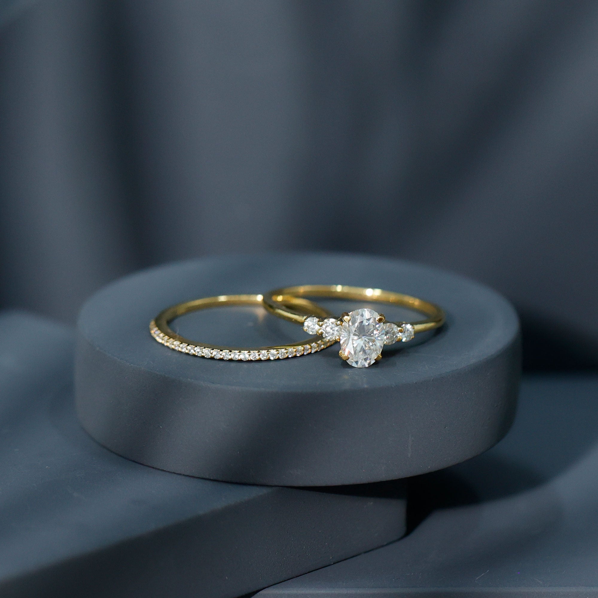 Certified 0.75 Carat Oval Lab Grown Diamond Wedding Bridal Ring Set Lab - ( EF-VS ) - Rosec Jewels