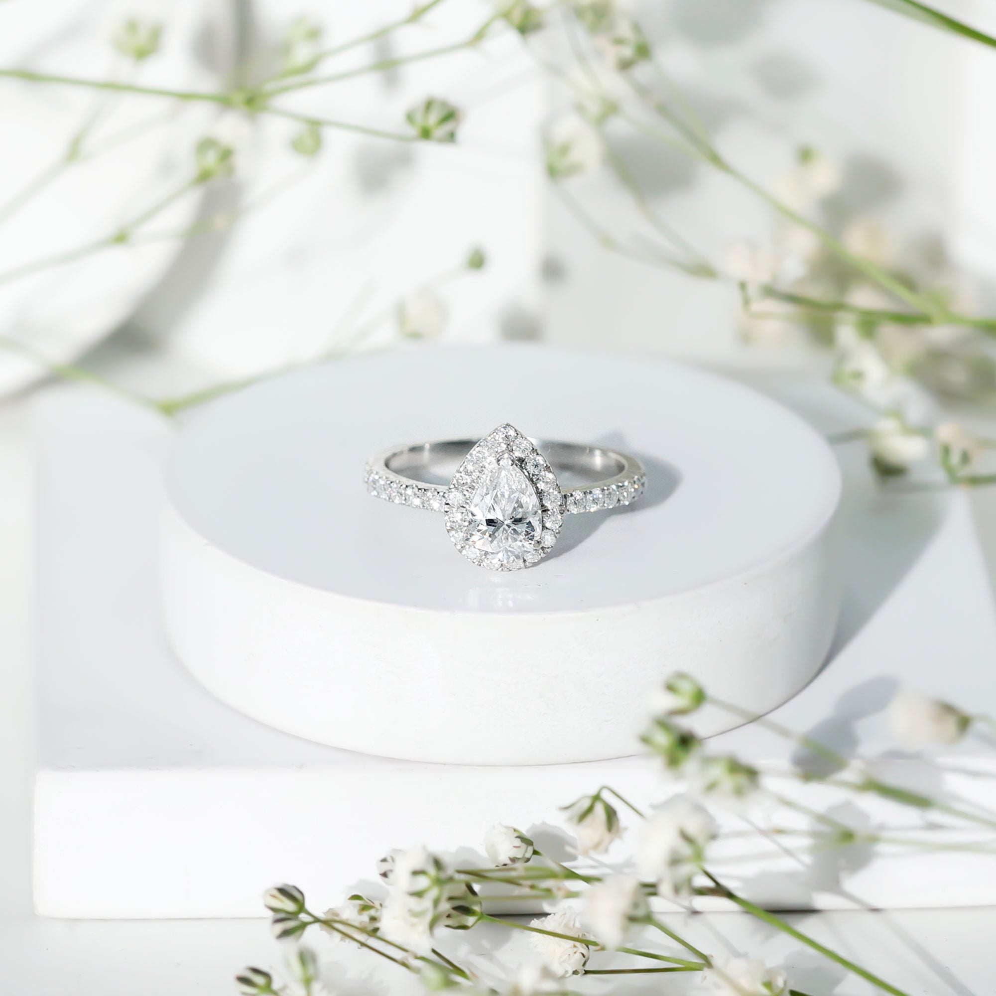 Certified Lab Grown Diamond Teardrop Halo Engagement Ring Lab - ( EF-VS ) - Rosec Jewels