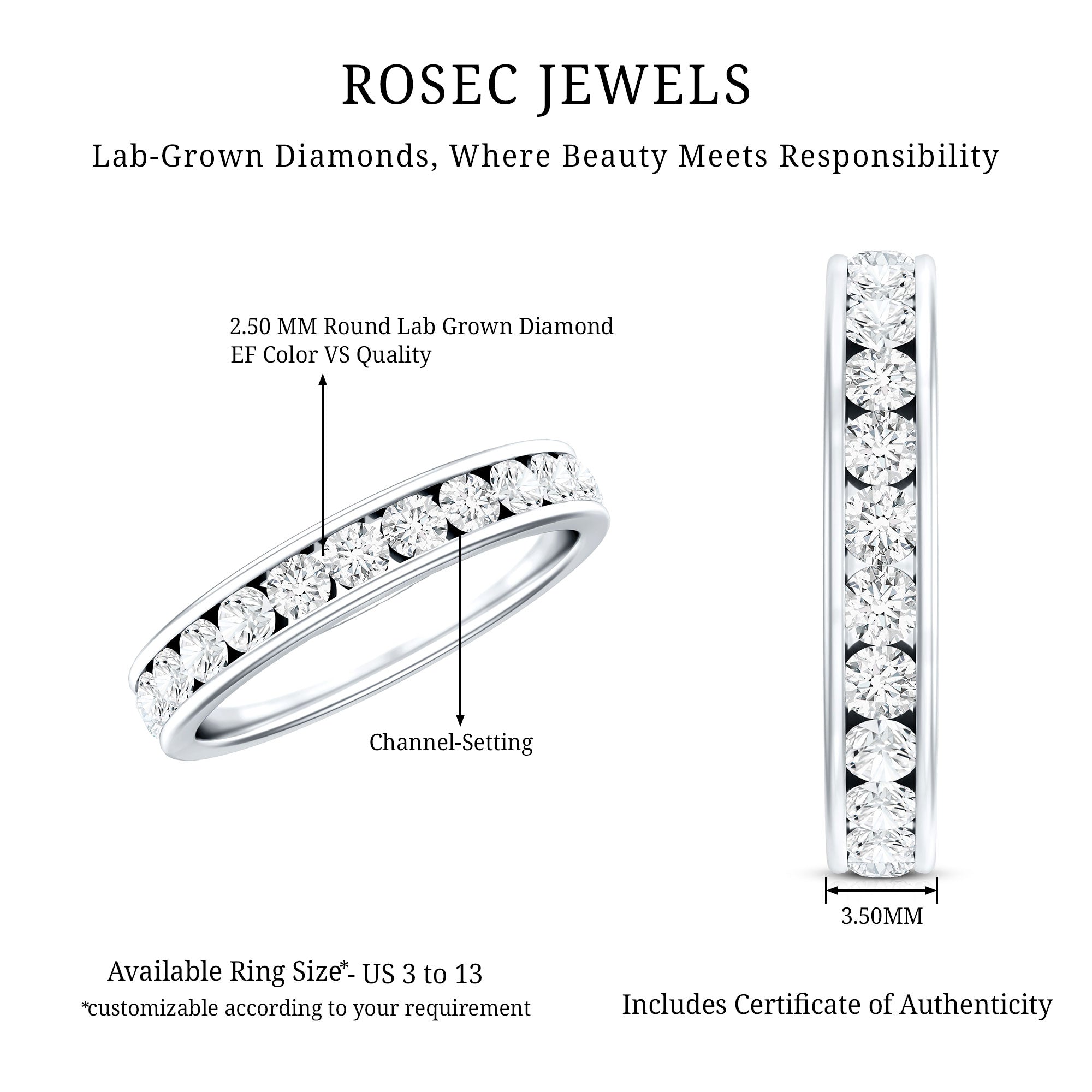 Certified Lab Grown Diamond Eternity Ring in Channel Set Lab - ( EF-VS ) - Rosec Jewels