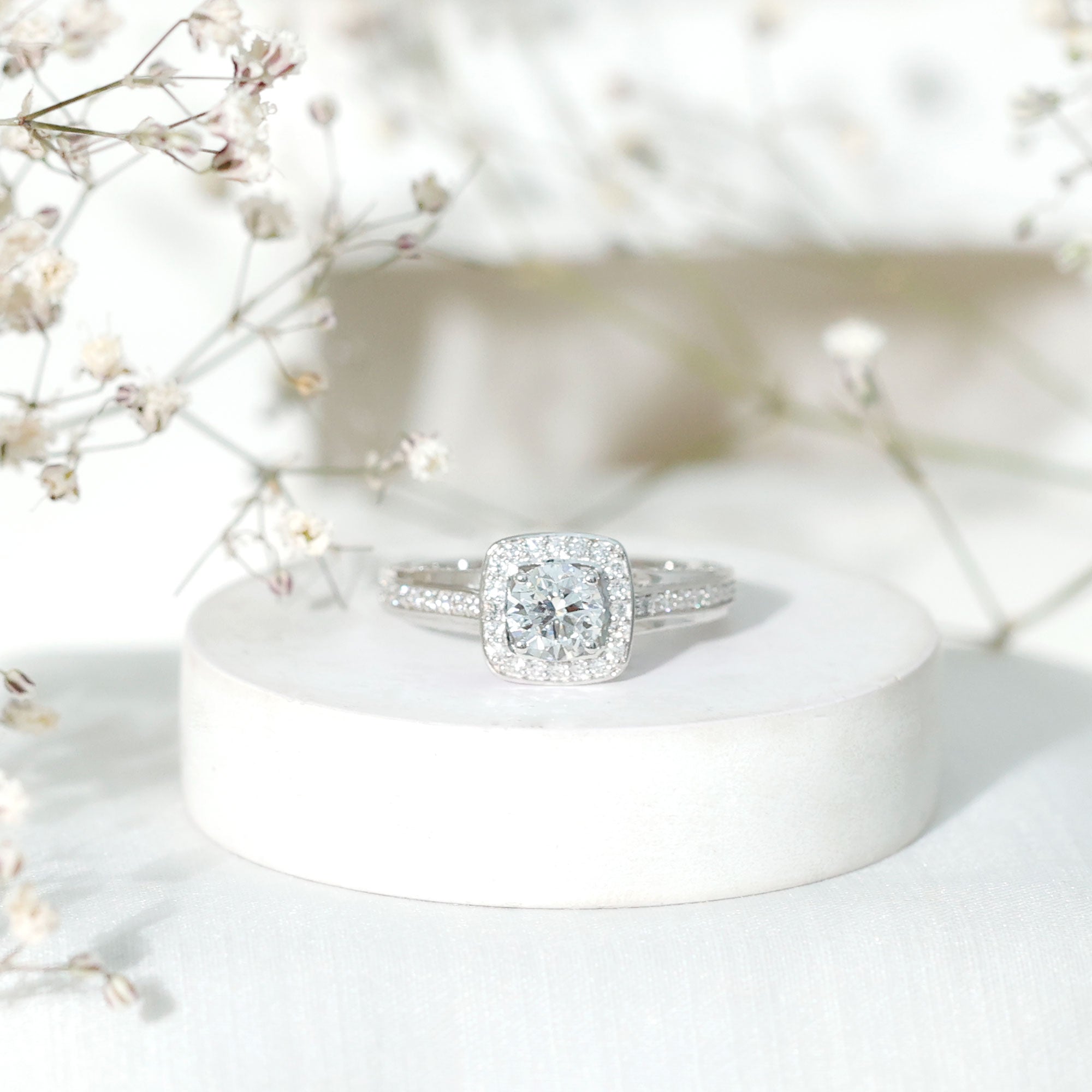Certified 6 MM Lab Grown Diamond Halo Engagement Ring Lab - ( EF-VS ) - Rosec Jewels