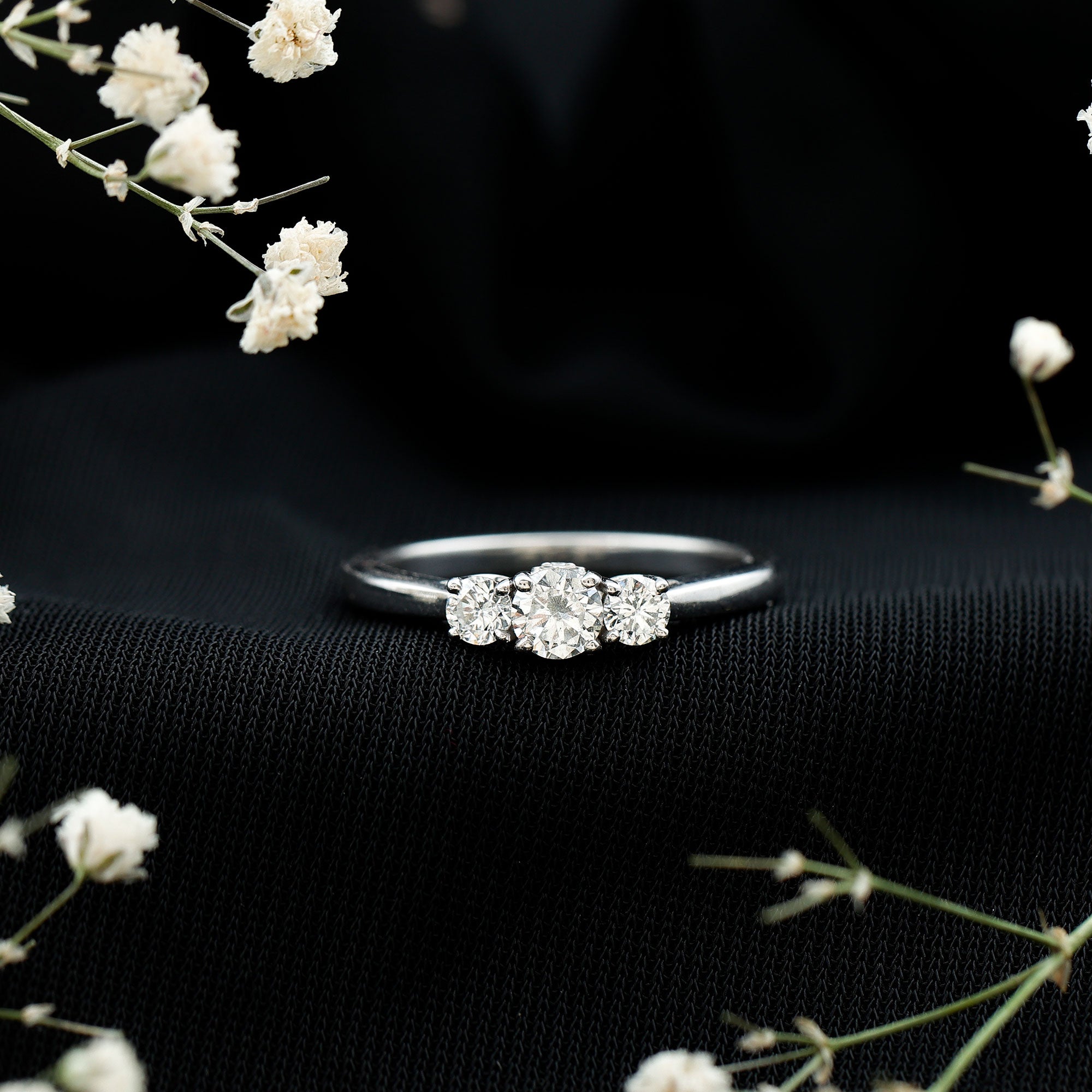 Lab Grown Diamond Minimal 3 Stone Engagement Ring Lab - ( EF-VS ) - Rosec Jewels