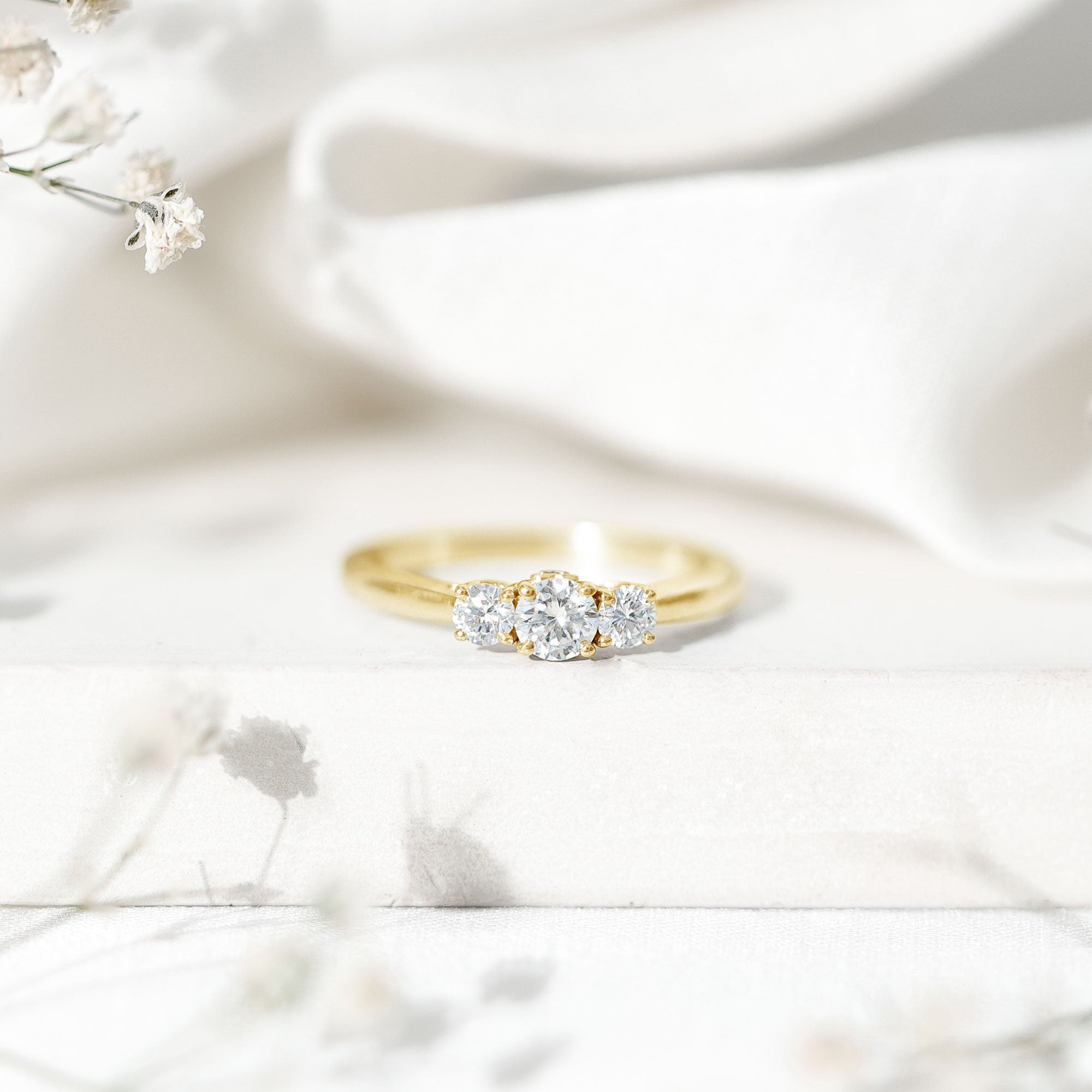 Lab Grown Diamond Minimal 3 Stone Engagement Ring Lab - ( EF-VS ) - Rosec Jewels