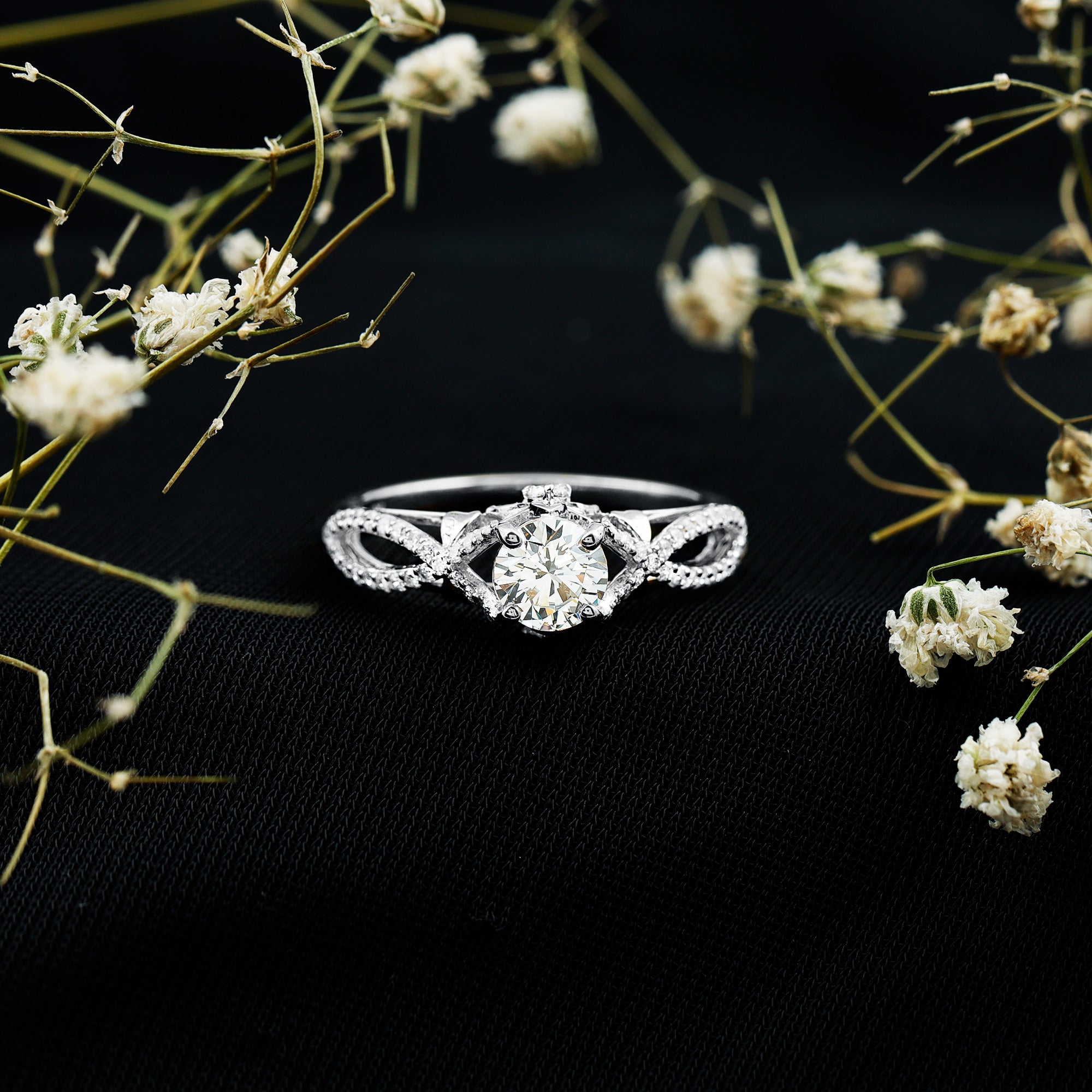 Certified 6 MM Lab Grown Diamond Crossover Engagement Ring Lab - ( EF-VS ) - Rosec Jewels