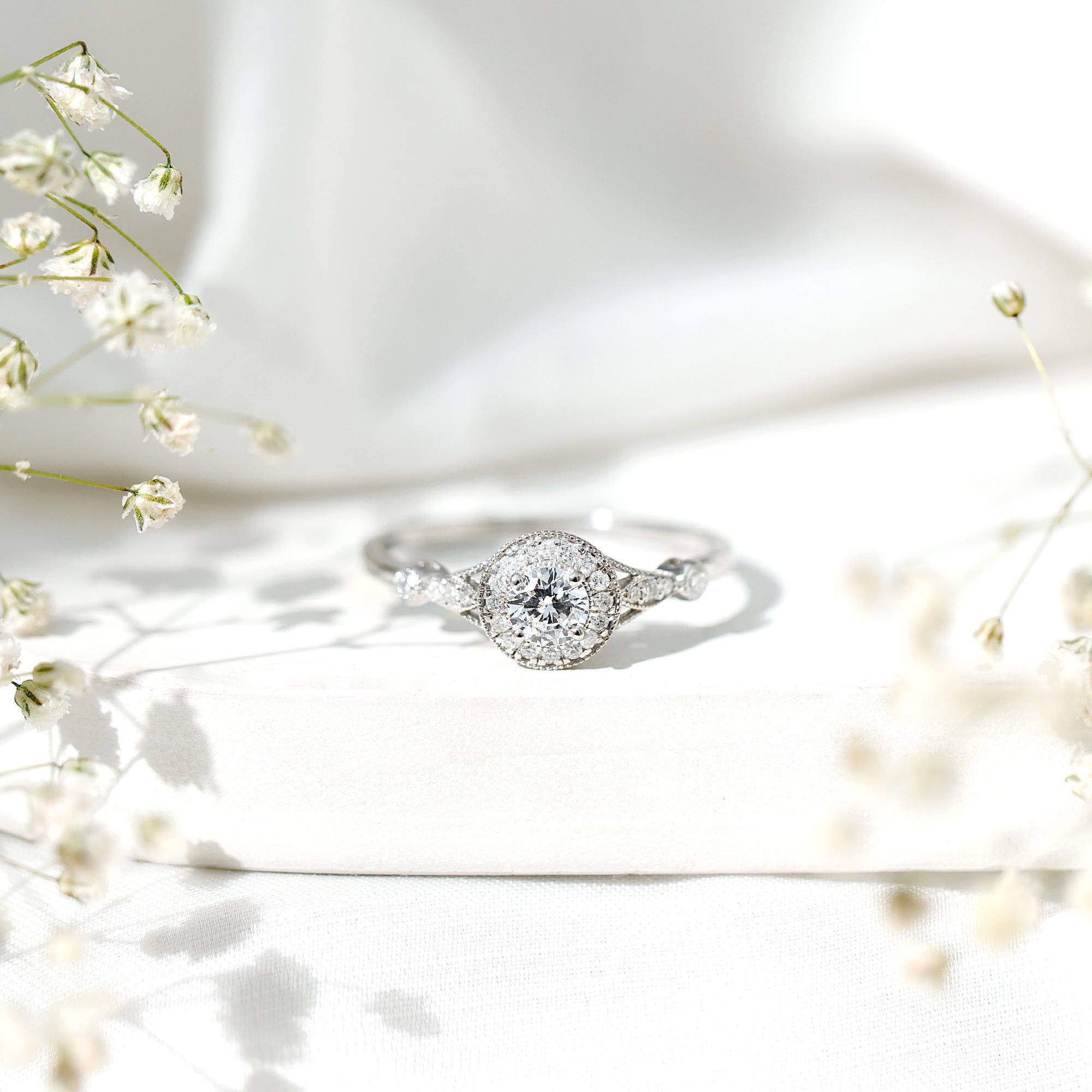 Certified 5 MM Lab Grown Diamond Halo Engagement Ring With Side Stones Lab - ( EF-VS ) - Rosec Jewels