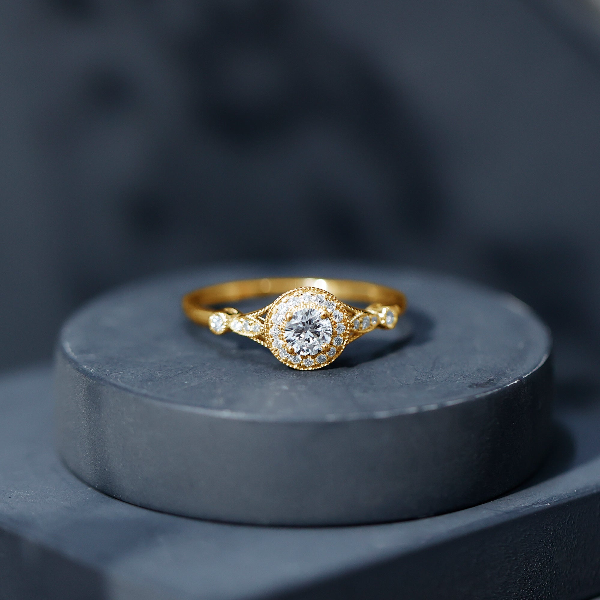 Certified 5 MM Lab Grown Diamond Halo Engagement Ring With Side Stones Lab - ( EF-VS ) - Rosec Jewels