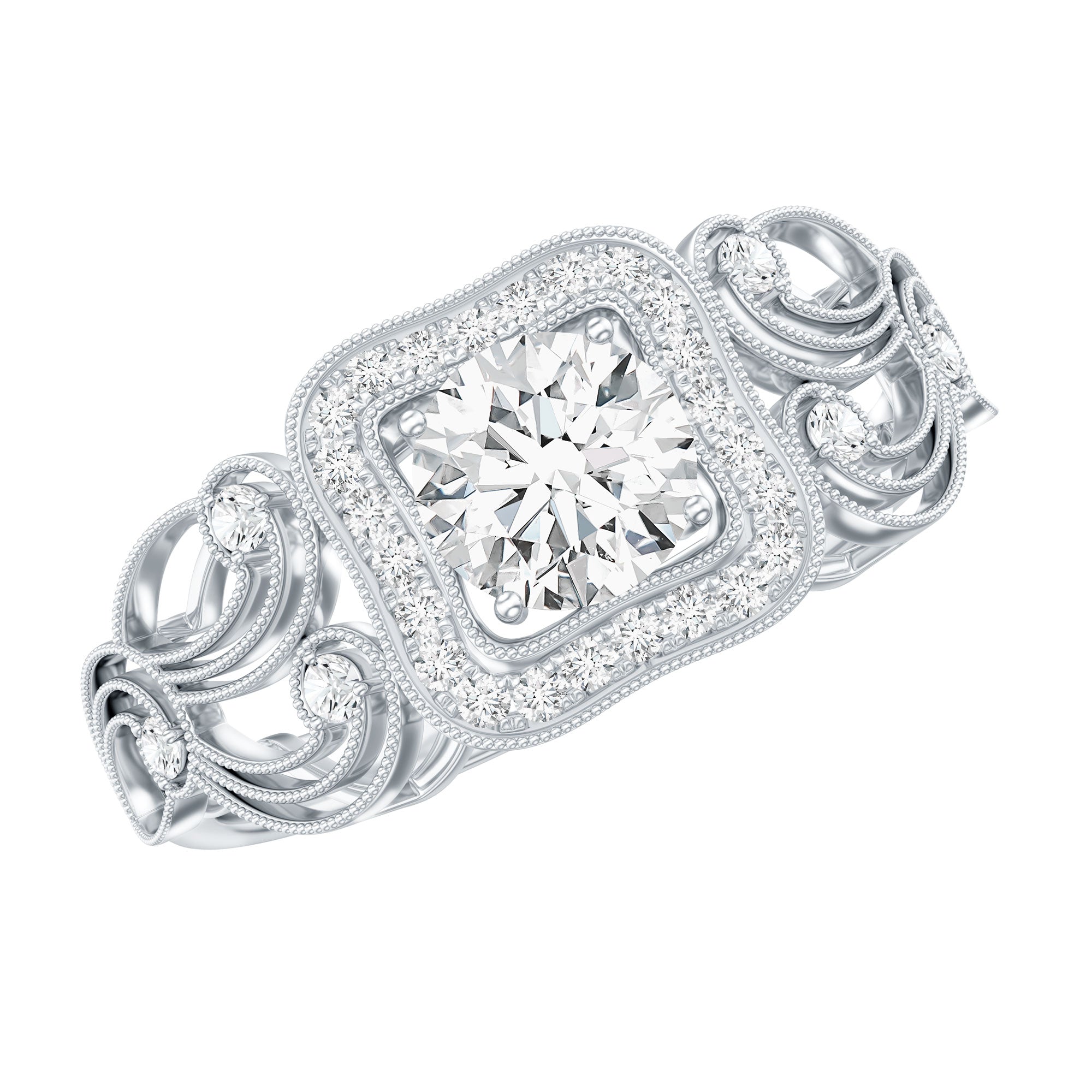 Certified Lab Grown Diamond Art Deco Engagement Ring For Women Lab - ( EF-VS ) - Rosec Jewels