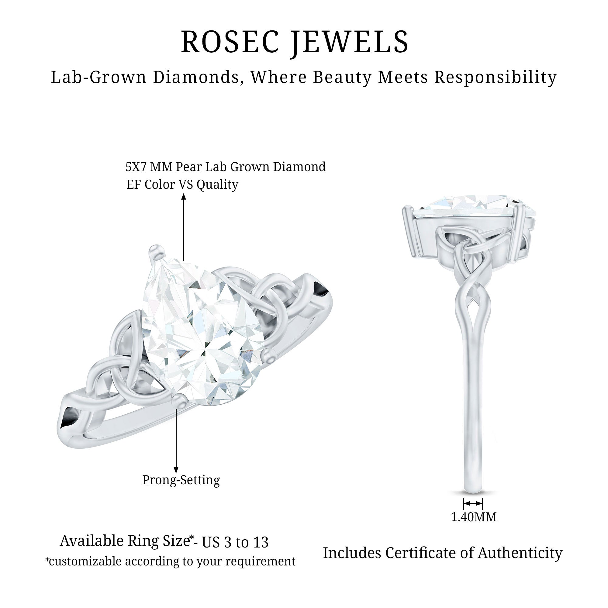 Rosec Jewels-Lab Grown Diamond 5X7 MM Teardrop Solitaire Engagement Ring