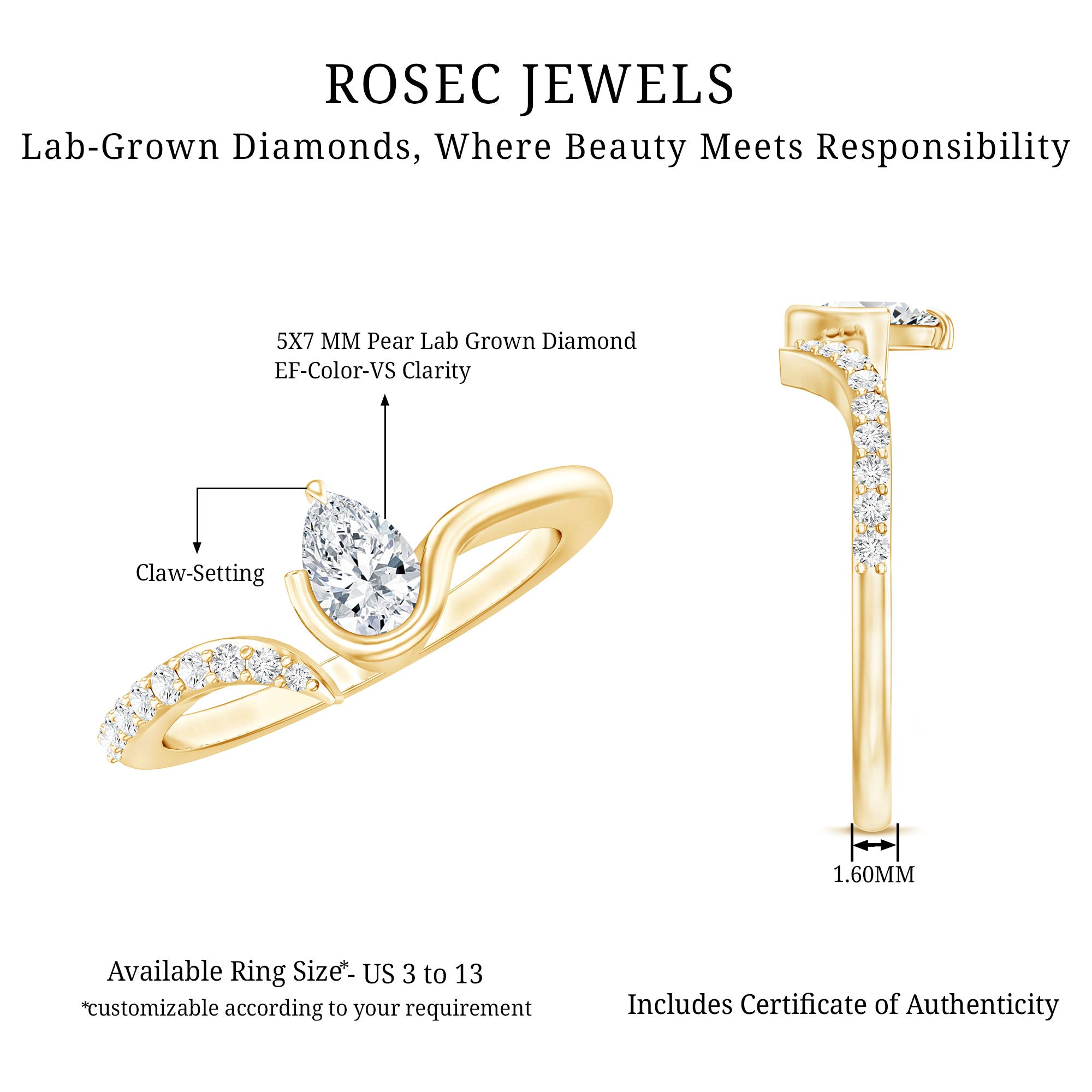 Certified Lab Grown Diamond Designer Promise Ring Lab - ( EF-VS ) - Rosec Jewels