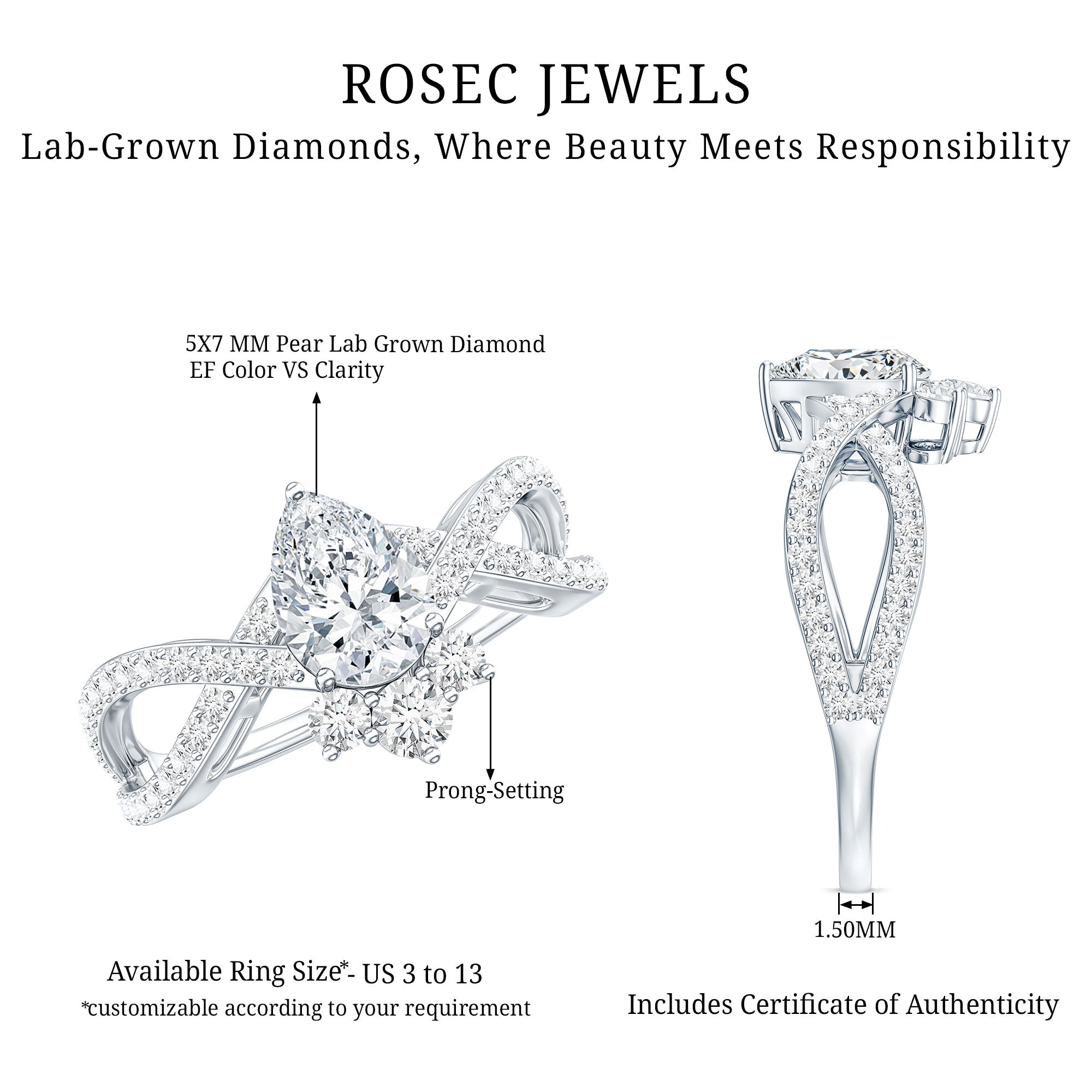 Rosec Jewels-Lab Grown Diamond Teardrop Designer Engagement Ring