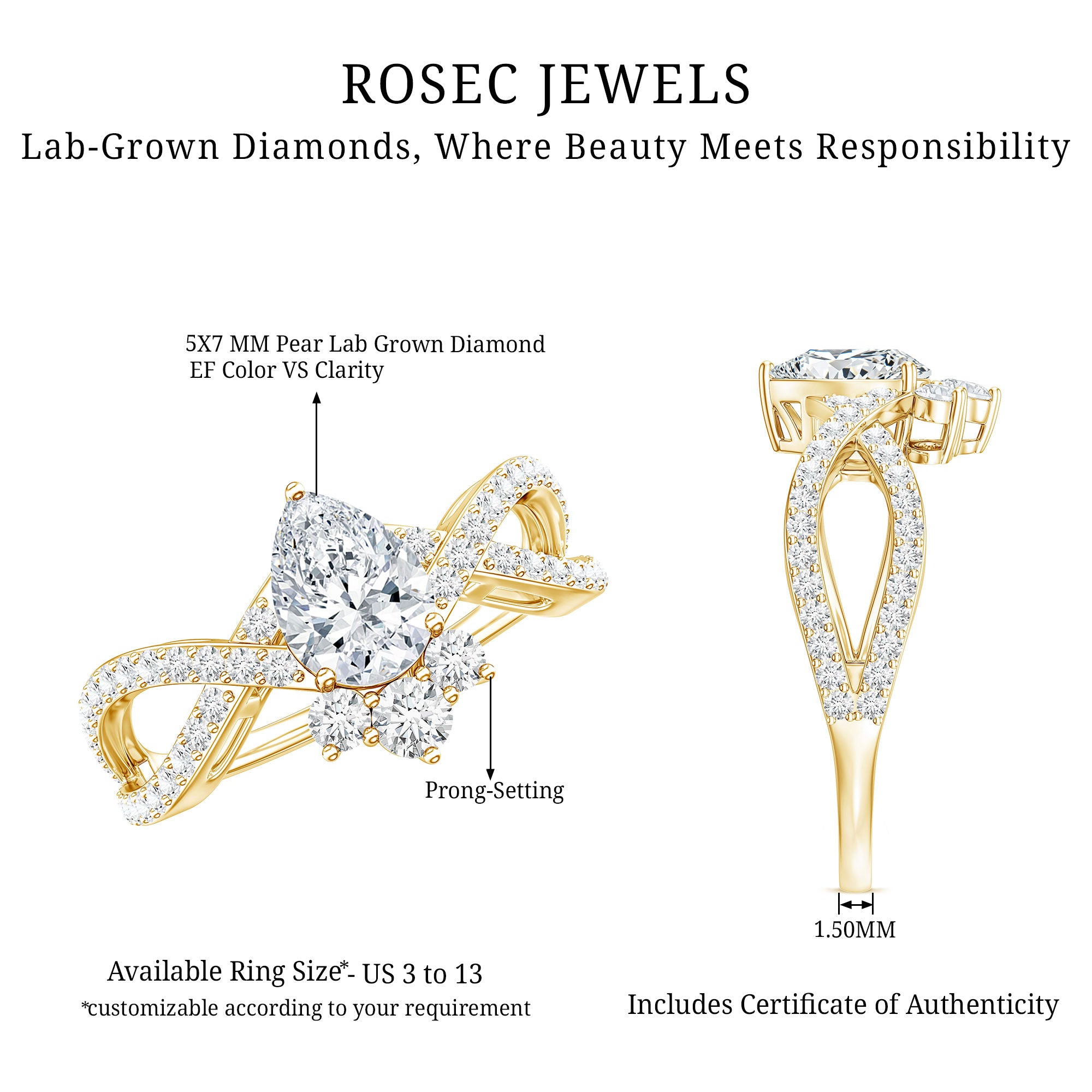Rosec Jewels-Lab Grown Diamond Teardrop Designer Engagement Ring