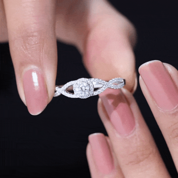 Certified Lab Grown Diamond Halo Criss Cross Engagement Ring Lab - ( EF-VS ) - Rosec Jewels