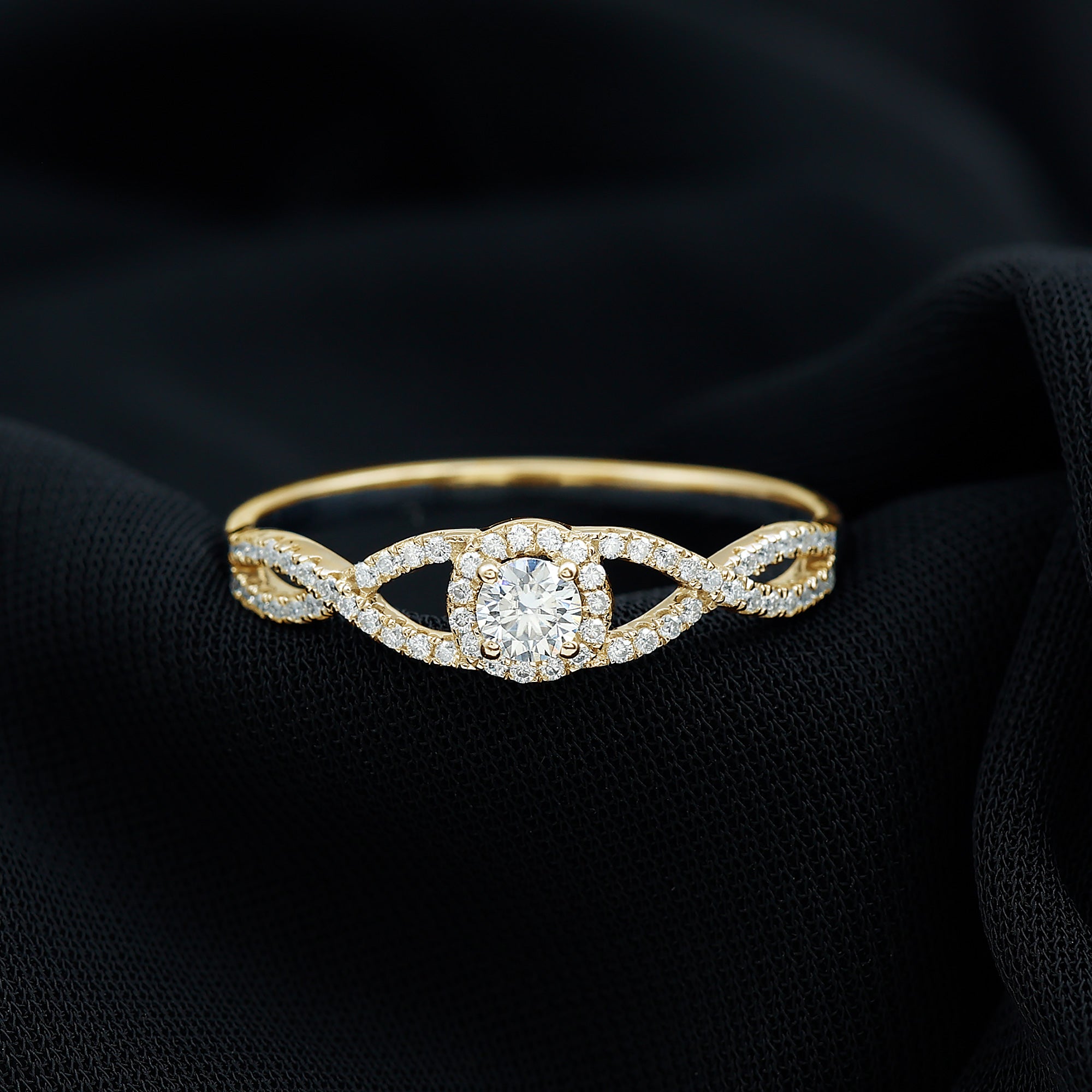 Certified Lab Grown Diamond Halo Criss Cross Engagement Ring Lab - ( EF-VS ) - Rosec Jewels