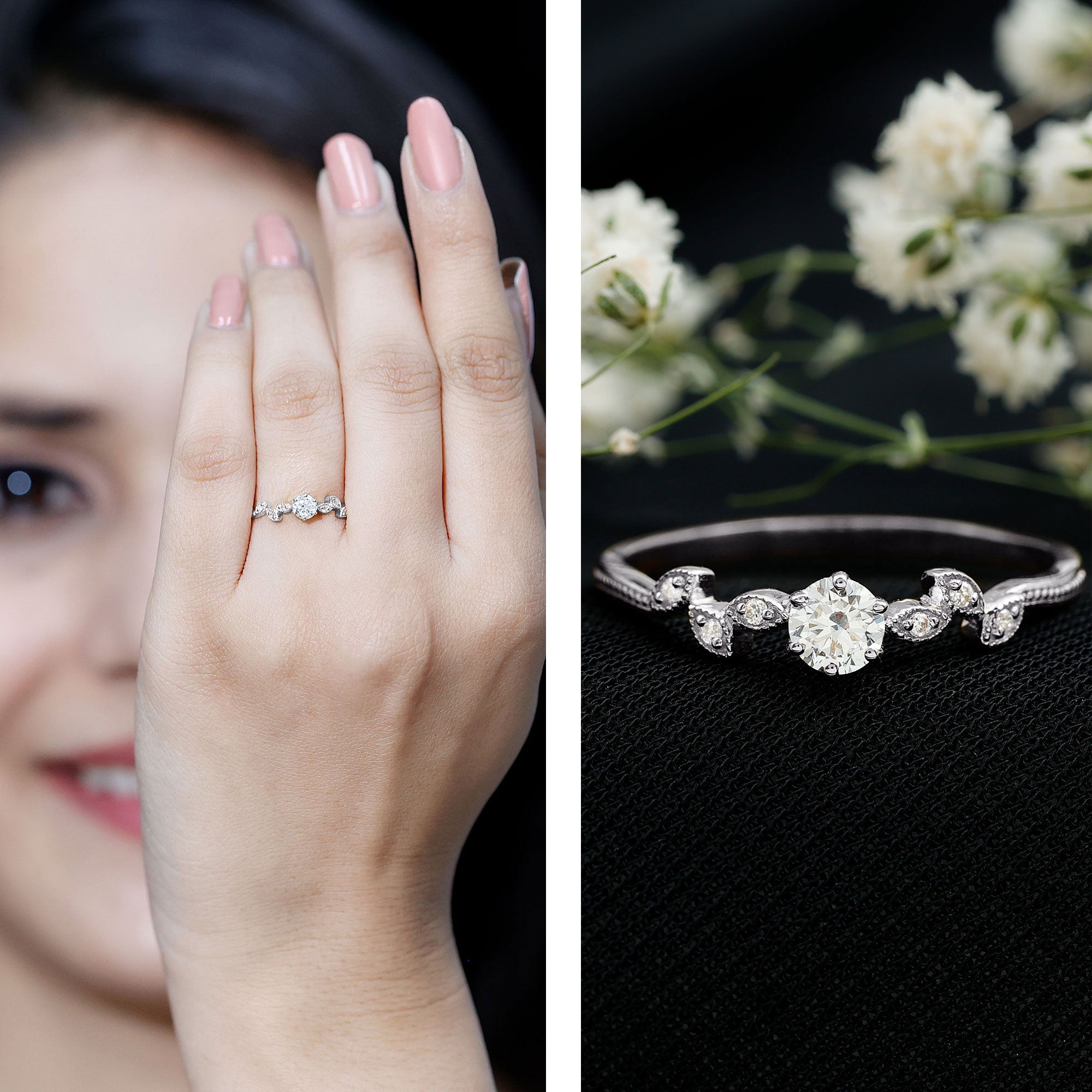 Certified Lab Grown Diamond Minimalist Promise Ring Lab - ( EF-VS ) - Rosec Jewels