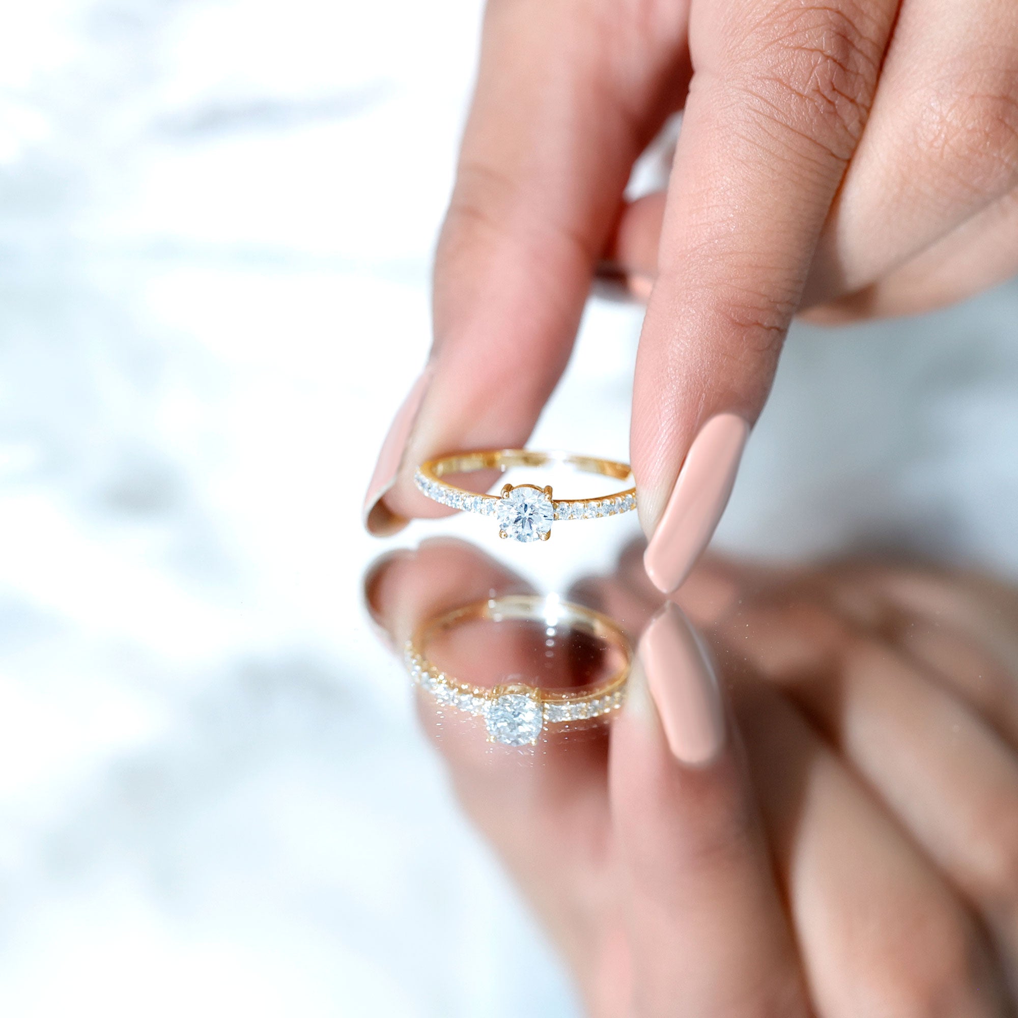 Certified 5 MM Lab Grown Diamond Engagement Ring With Side Stones Lab - ( EF-VS ) - Rosec Jewels