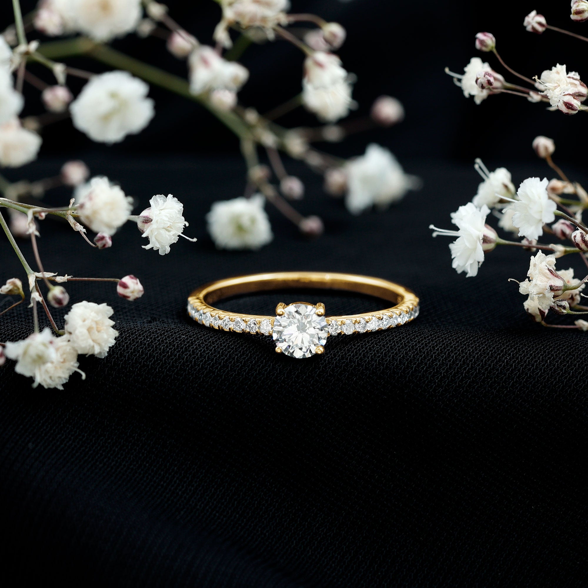 Certified 5 MM Lab Grown Diamond Engagement Ring With Side Stones Lab - ( EF-VS ) - Rosec Jewels