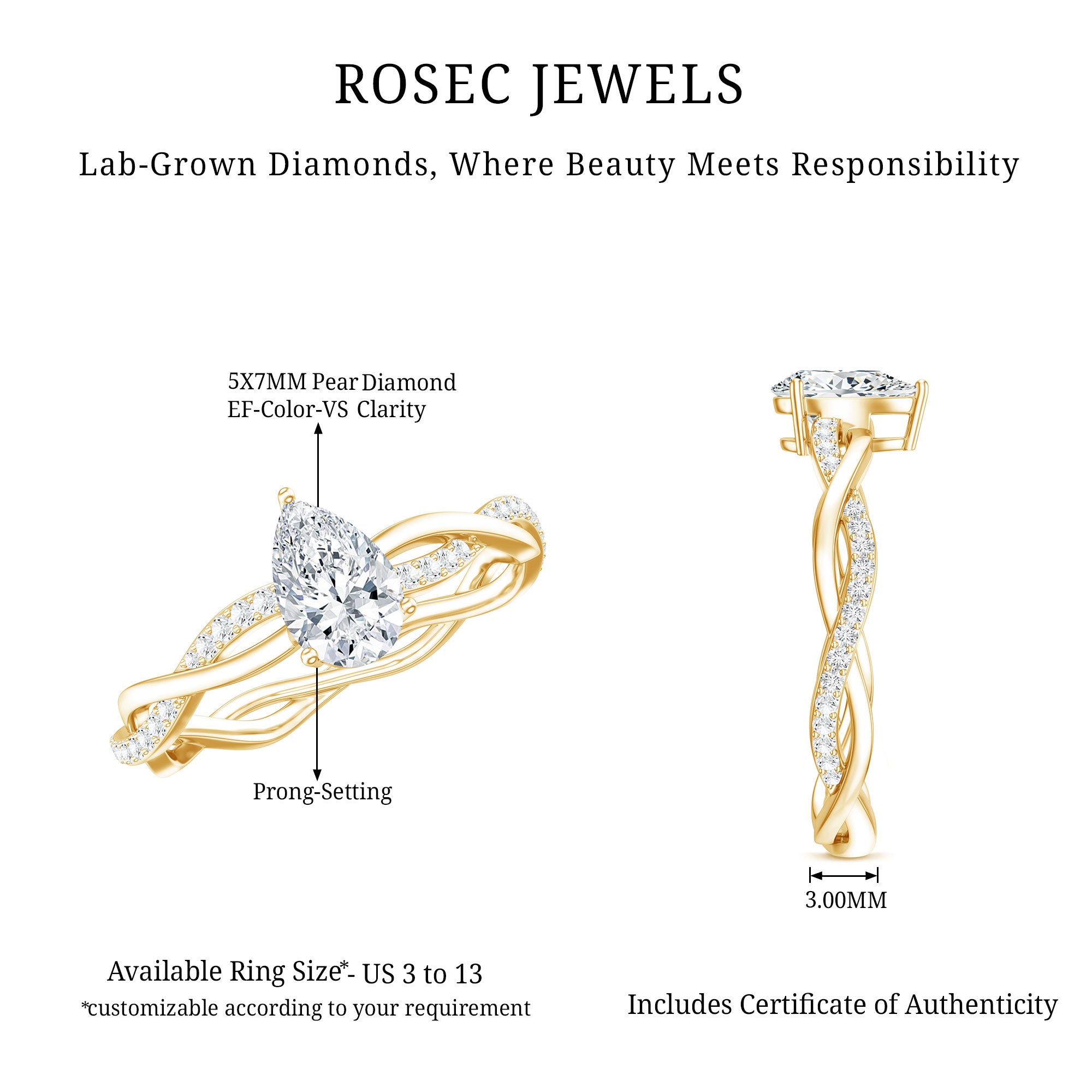 Rosec Jewels-Lab Grown Diamond 5X7 MM Pear Shaped Engagement Ring