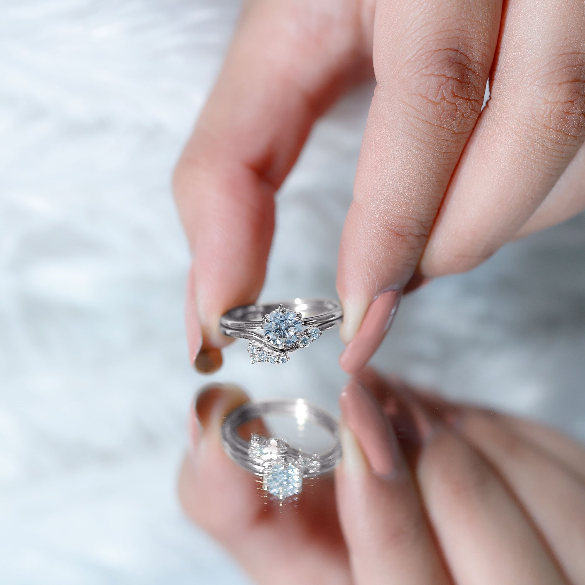 Certified 6 MM Lab Grown Diamond Designer Bridal Ring Set Lab - ( EF-VS ) - Rosec Jewels