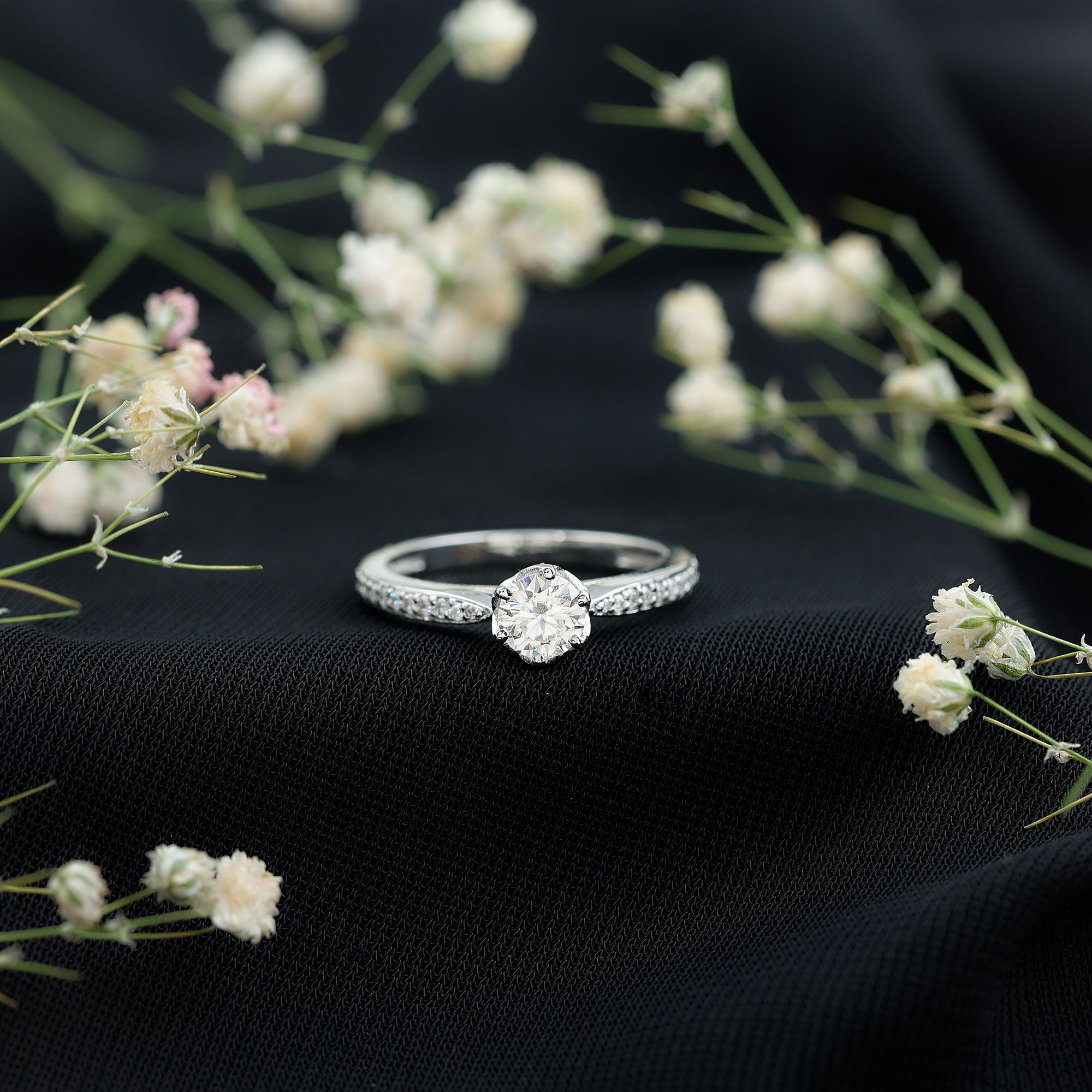 Rosec Jewels-Lab Grown Diamond Solitaire Engagement Ring with Side Stones