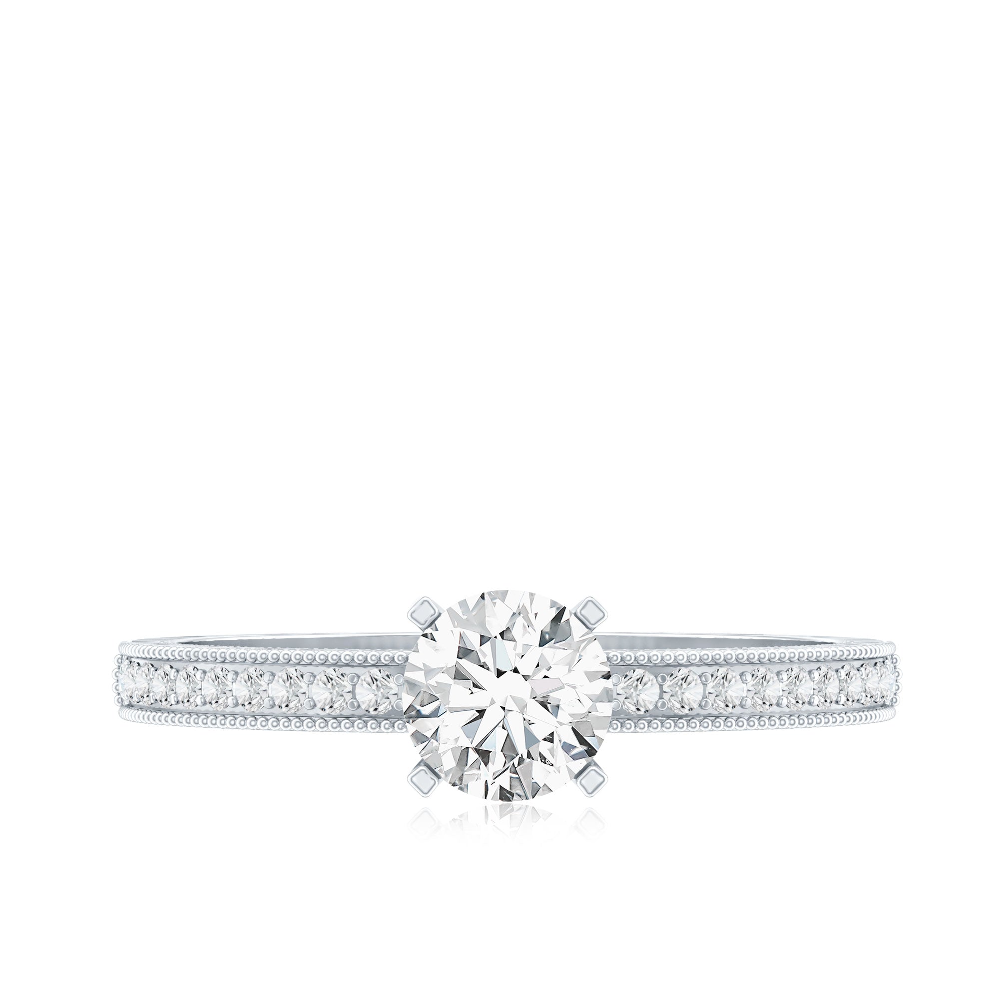 5MM Lab Grown Diamond Engagement Ring With Side Stones Lab - ( EF-VS ) - Rosec Jewels