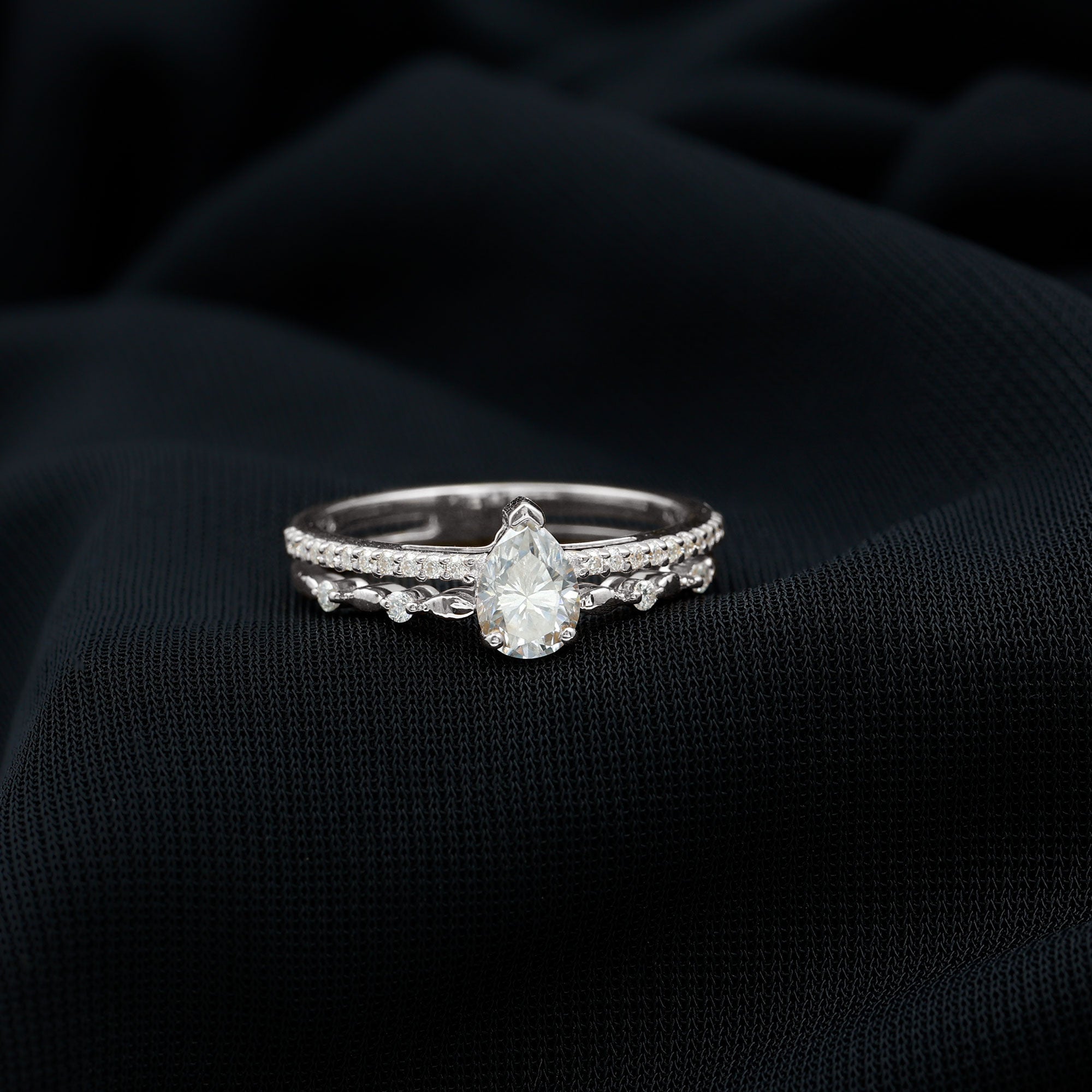 Certified Lab Grown Diamond 5X7 MM Teardrop Double Band Engagement Ring Lab - ( EF-VS ) - Rosec Jewels