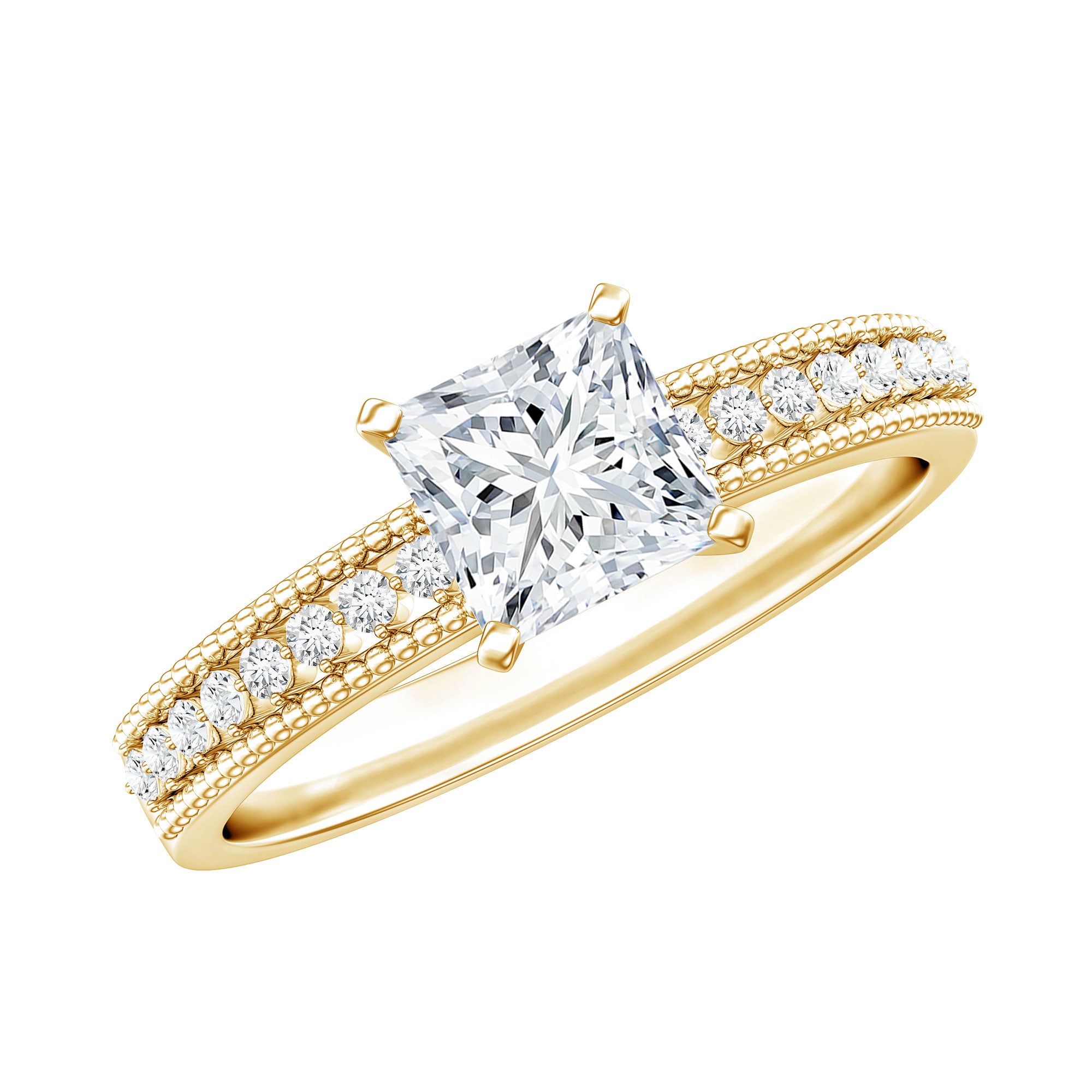 Certified Lab Grown Diamond 5 MM Princess Cut Engagement Ring For Women Lab - ( EF-VS ) - Rosec Jewels
