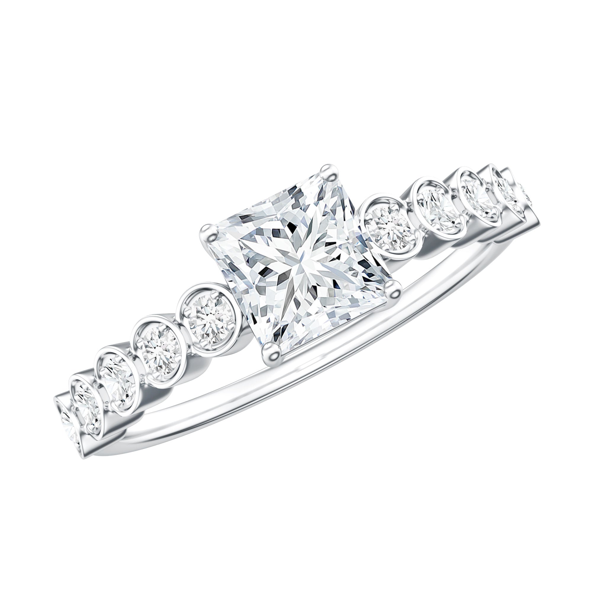 Rosec Jewels-Lab Grown Diamond 5 MM Princess Cut Engagement Ring With Side Stones