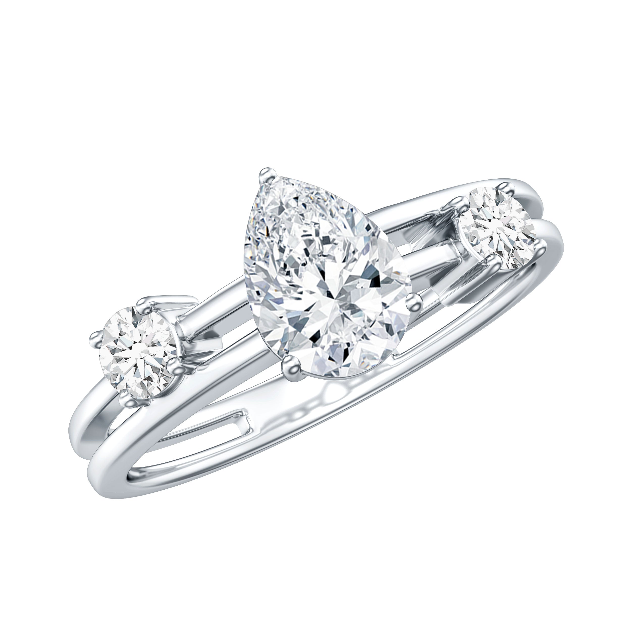 Pear Lab Grown Diamond Engagement Ring – Elegant Double Band Three Stone Design Lab - ( EF-VS ) - Rosec Jewels