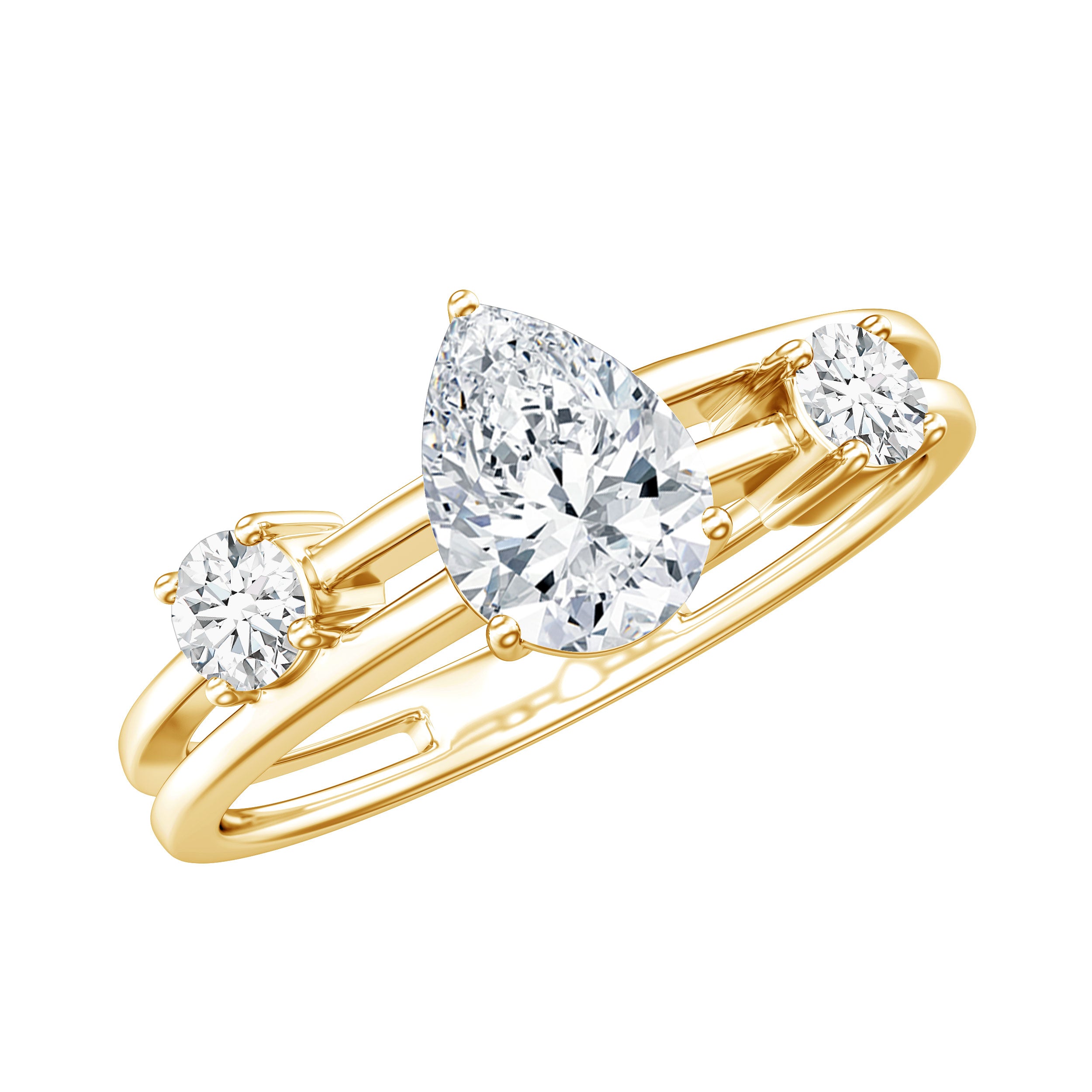 Pear Lab Grown Diamond Engagement Ring – Elegant Double Band Three Stone Design Lab - ( EF-VS ) - Rosec Jewels