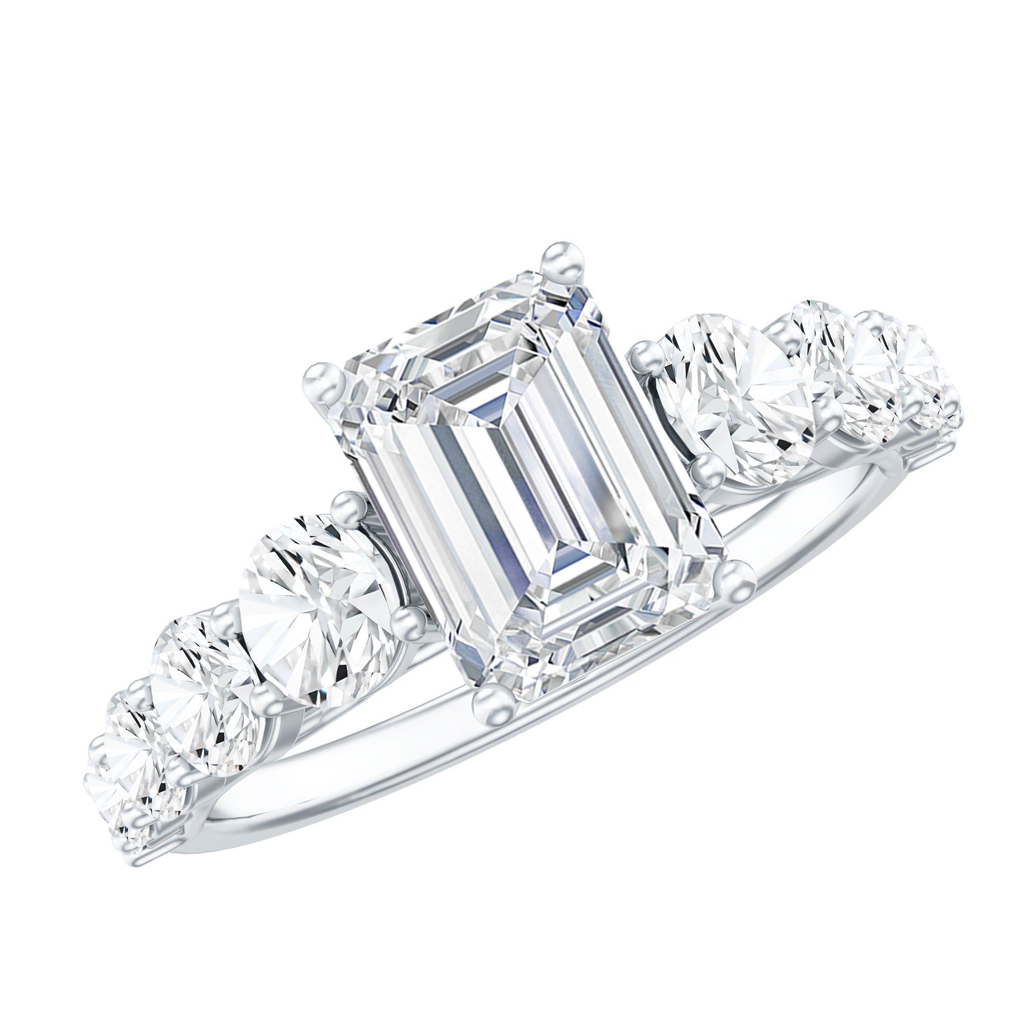 Rosec Jewels-Lab Grown Diamond 6X8 MM Emerald Cut Engagement Ring With Side Stones