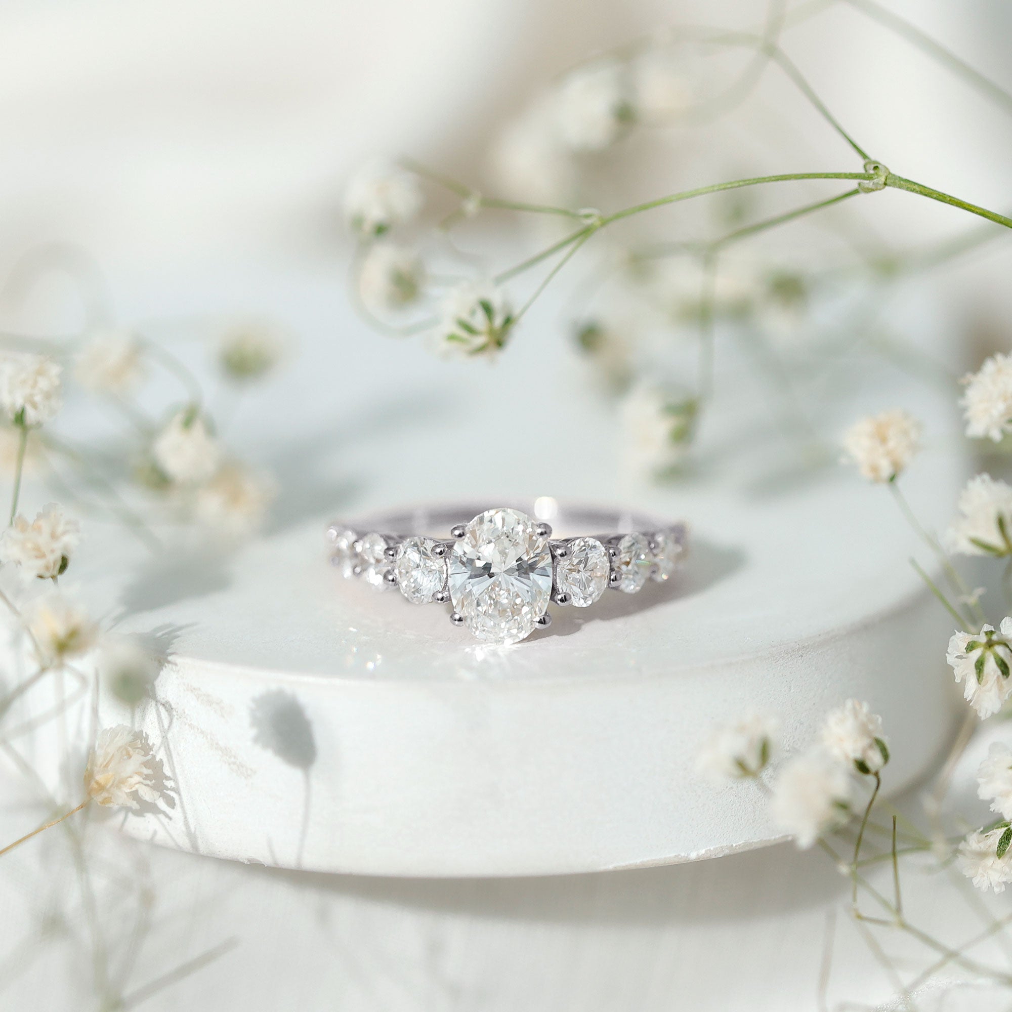 Rosec Jewels-Lab Grown 1.2 Carat Diamond Oval Engagement Ring With Side Stones