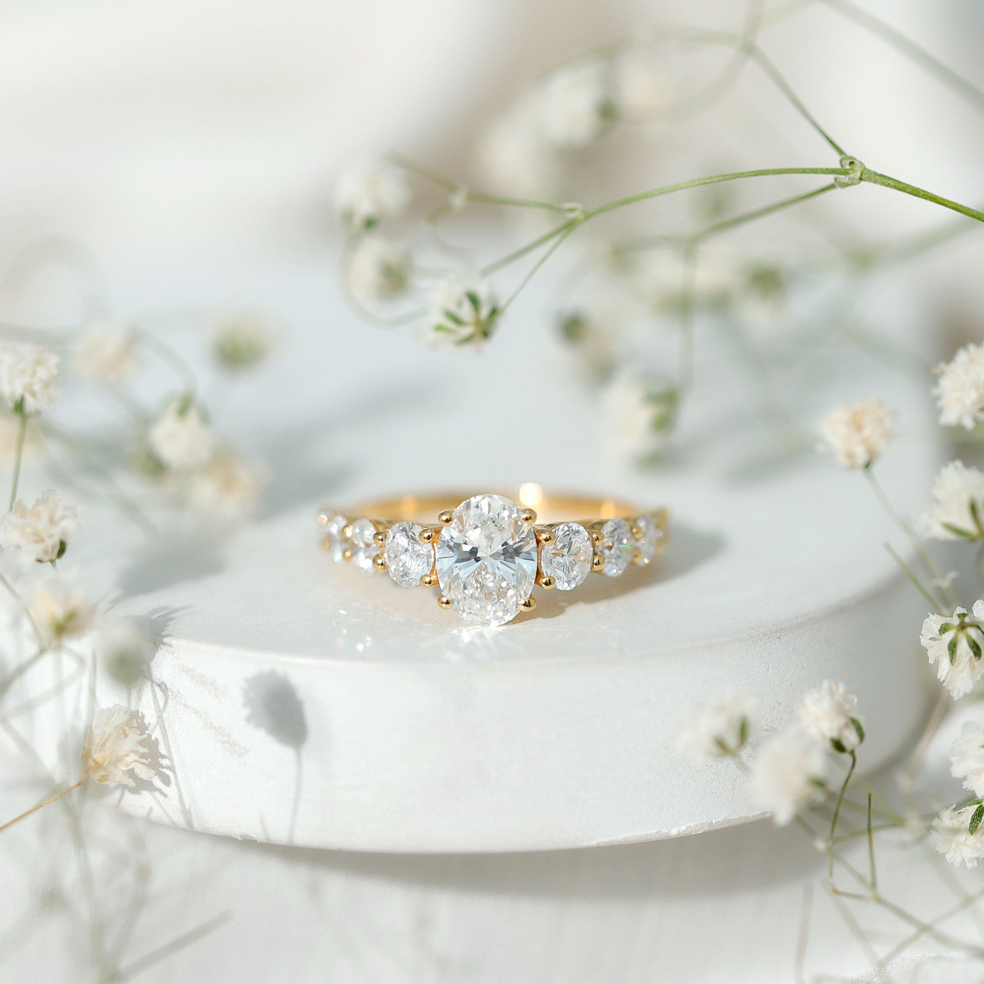 Rosec Jewels-Lab Grown 1.2 Carat Diamond Oval Engagement Ring With Side Stones
