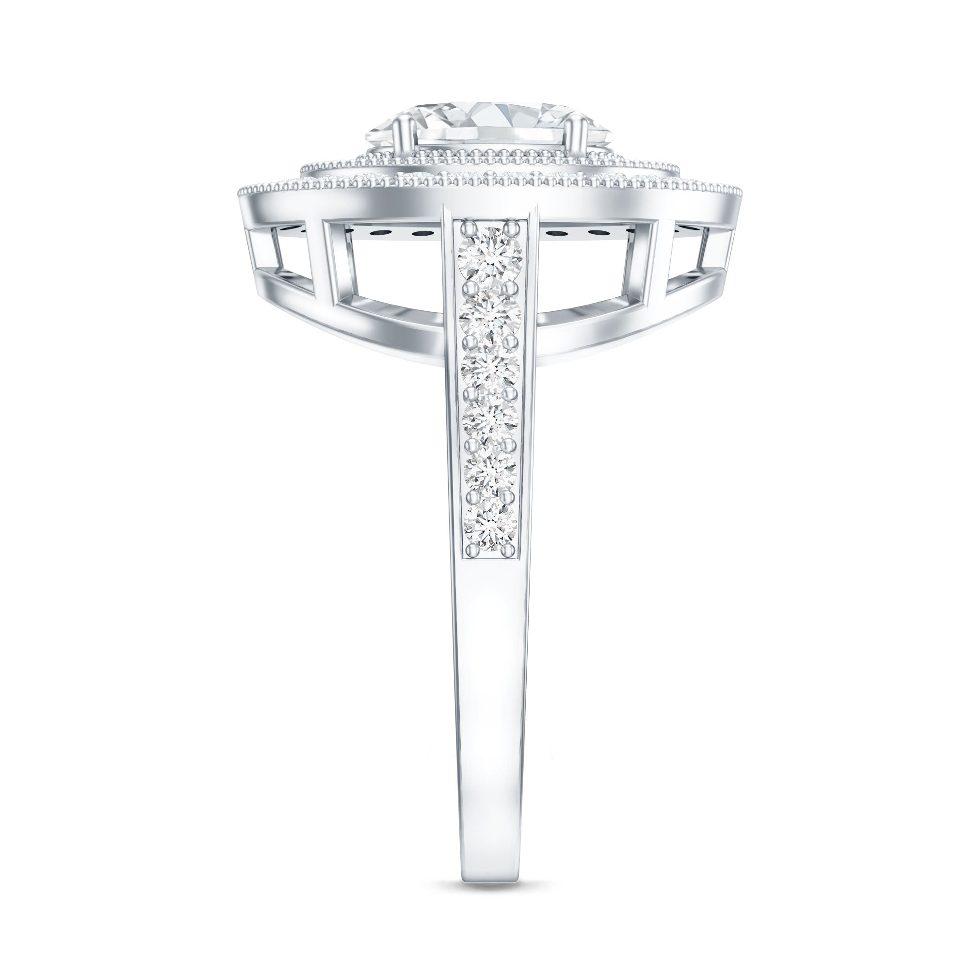 Certified 6X8 MM Oval Lab Grown Diamond Double Halo Engagement Ring Lab - ( EF-VS ) - Rosec Jewels
