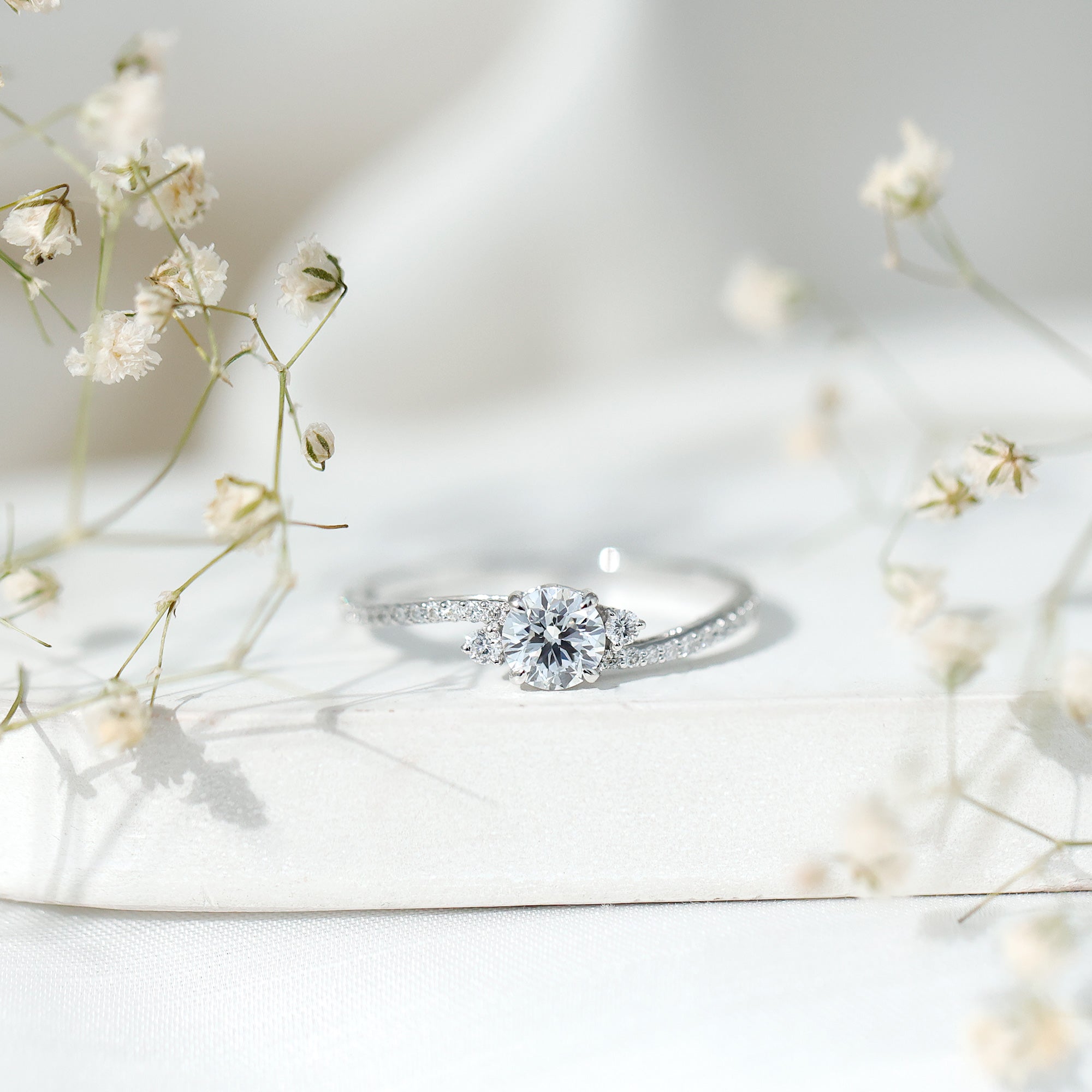Lab Grown Diamond 6 MM Solitaire Engagement Ring With Side Stones Lab - ( EF-VS ) - Rosec Jewels