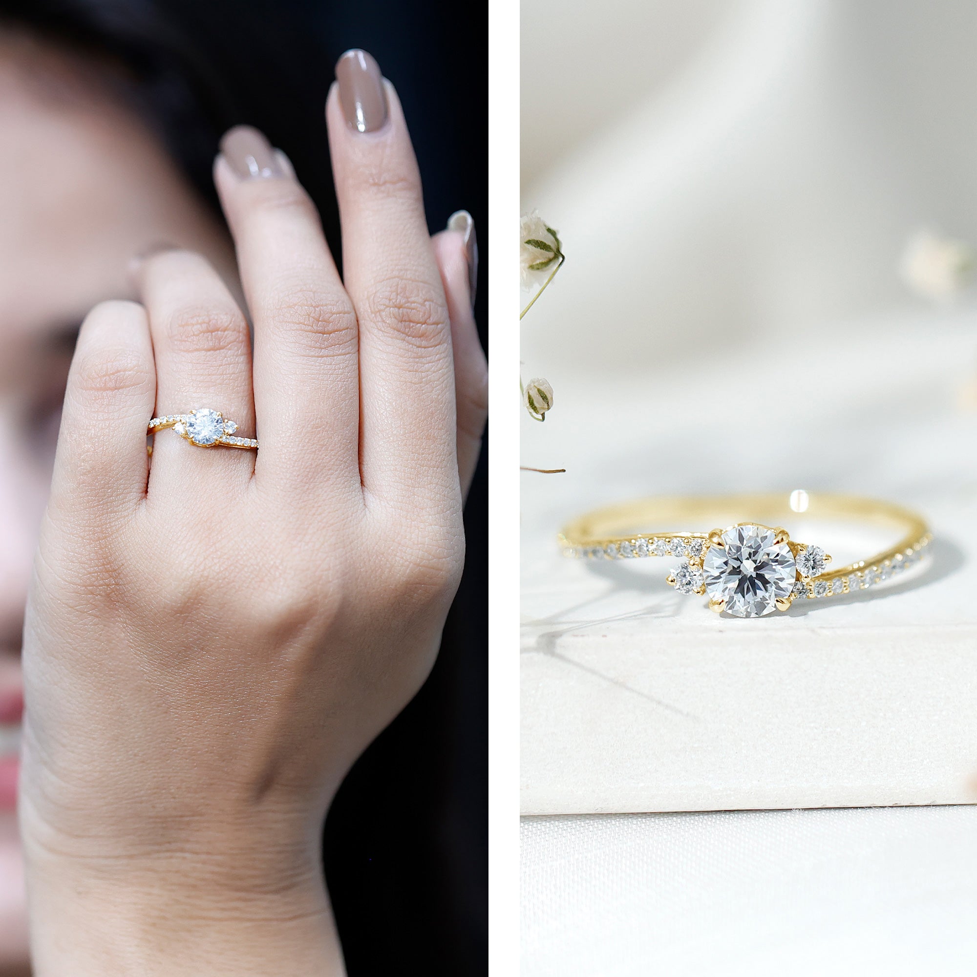 Lab Grown Diamond 6 MM Solitaire Engagement Ring With Side Stones Lab - ( EF-VS ) - Rosec Jewels